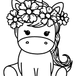 Baby Unicorn Wearing a Crown of Daisies coloring page