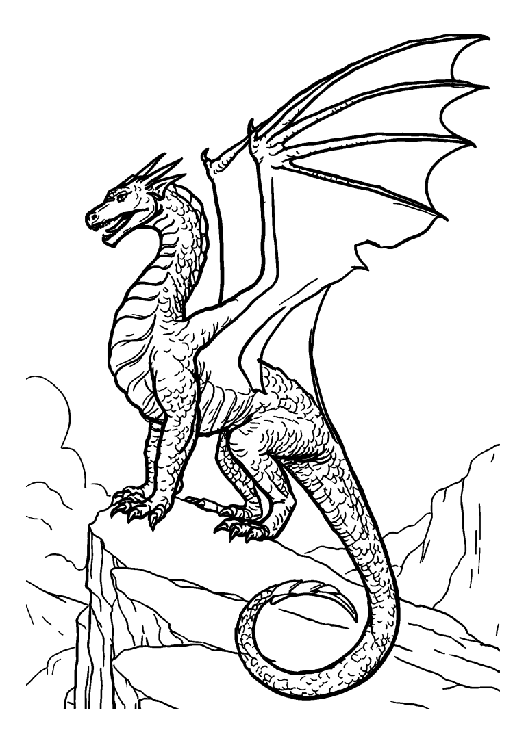 40 Dragons (Free Printable PDFs) Fierce Dragon Perched on a Mountain Cliff coloring page
