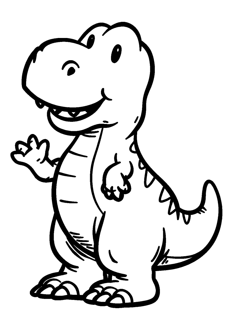 40 Dinosaur Coloring Pages (Free Printable PDFs) Friendly Tyrannosaurus Rex Waving coloring page