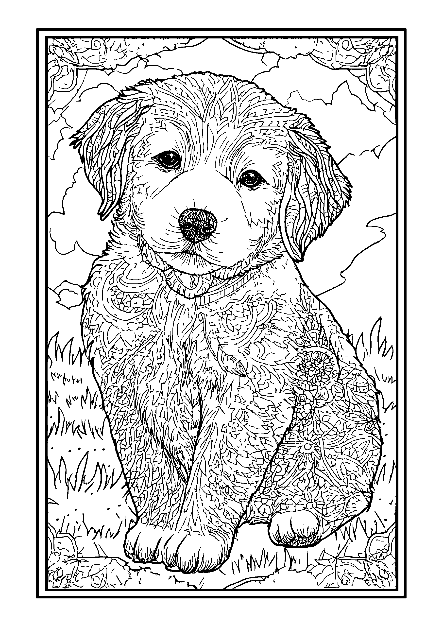 Golden Retriever Puppy Playing in a Sunny Park coloring page