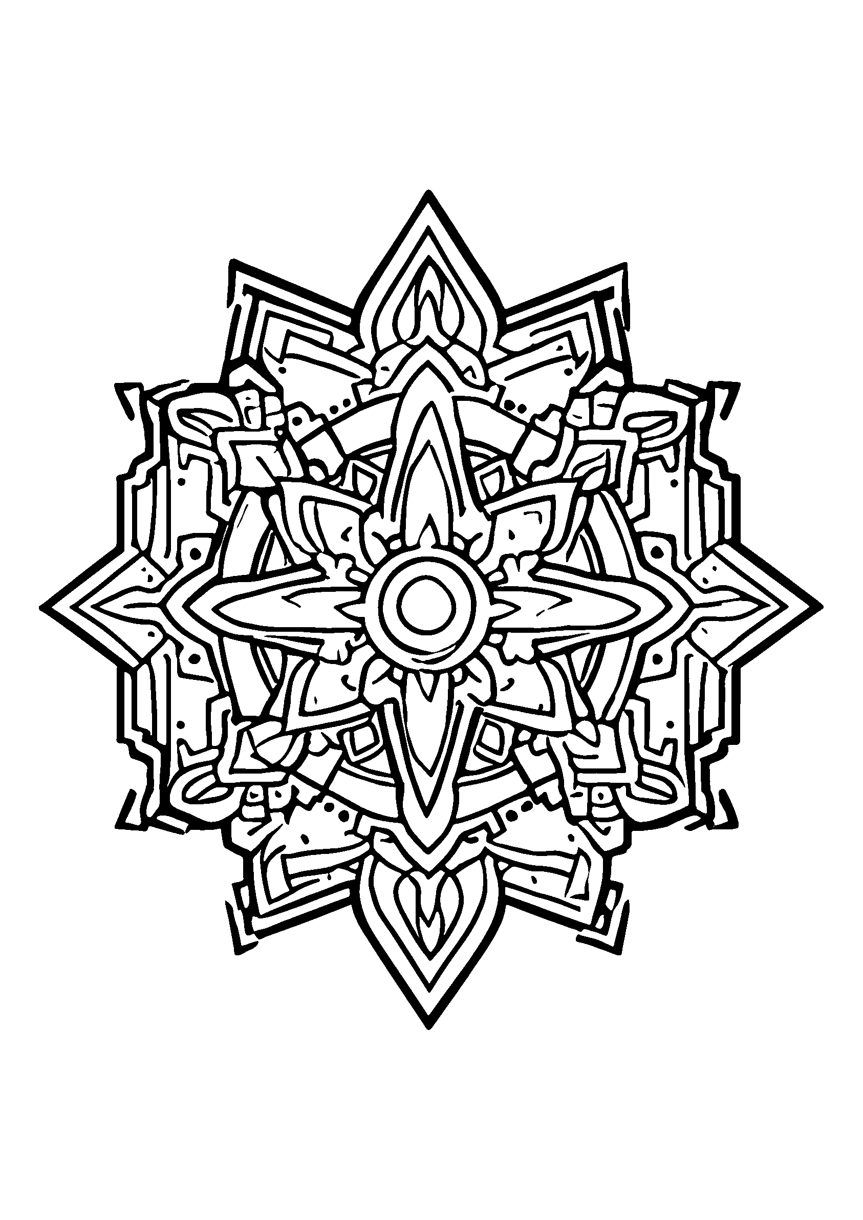 Geometric Mandala with Bold Shapes and Symmetry coloring page
