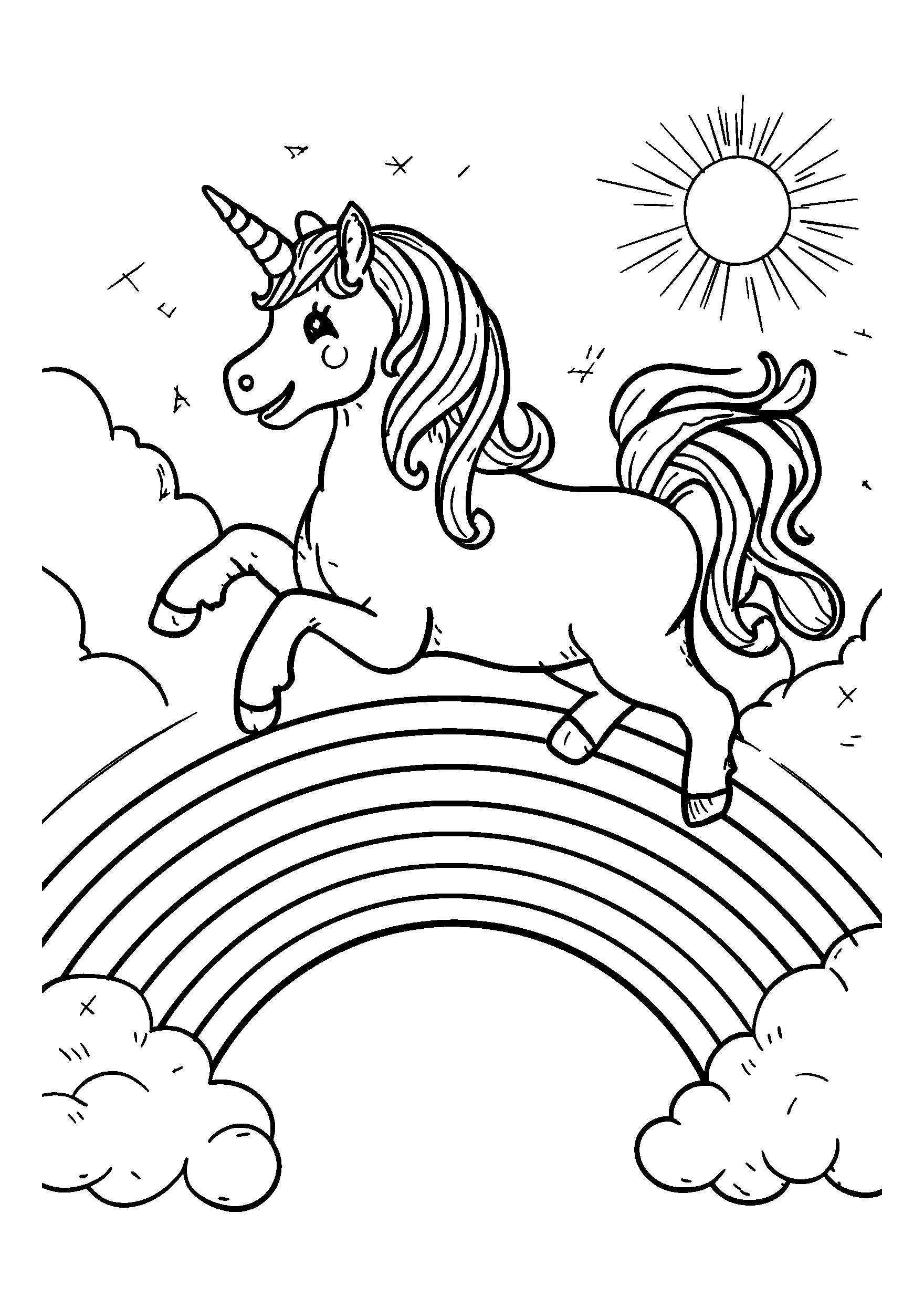 Unicorn Leaping over a Rainbow Arc coloring page