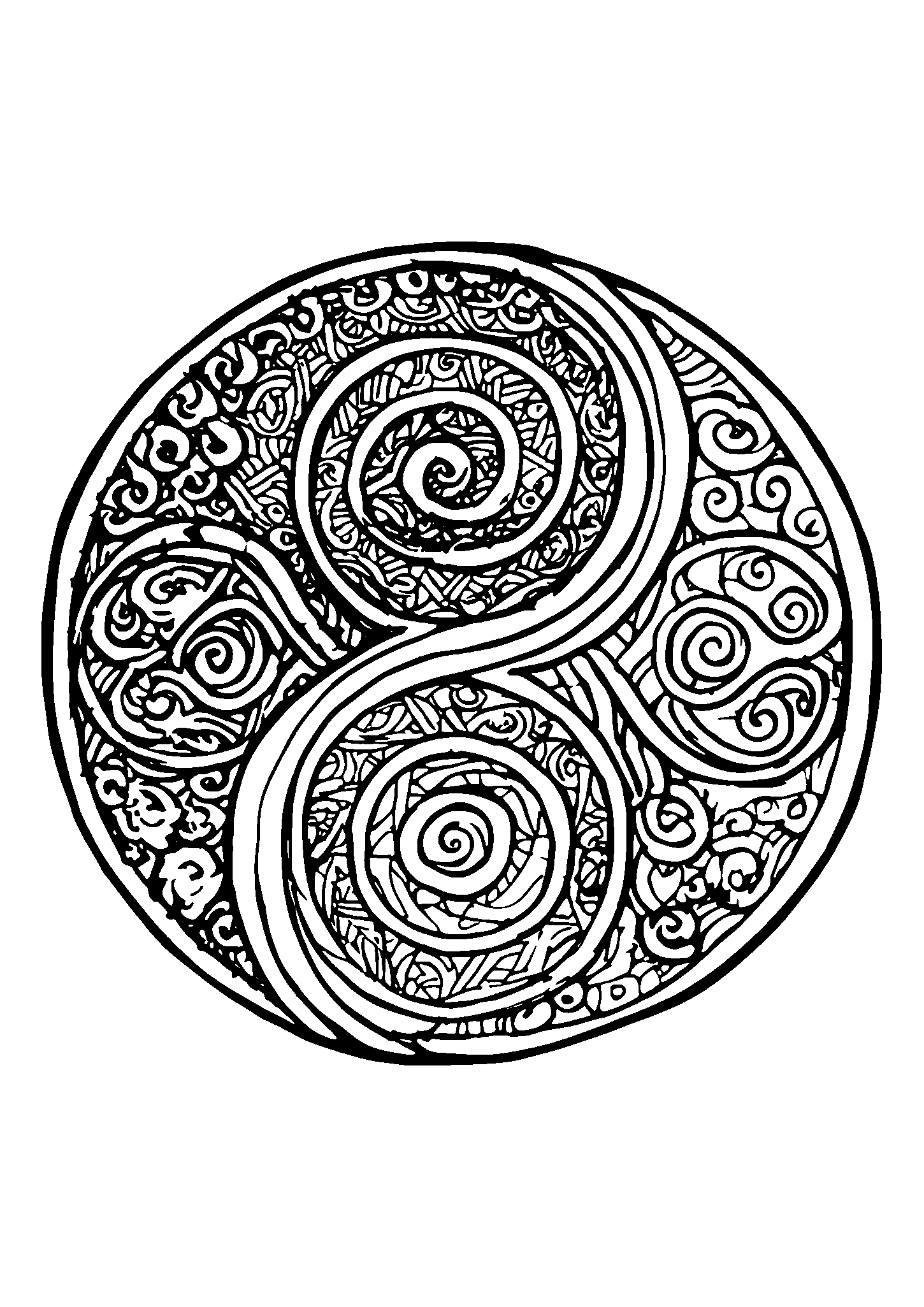 Intertwining Circles with Spiraling Designs Inside coloring page