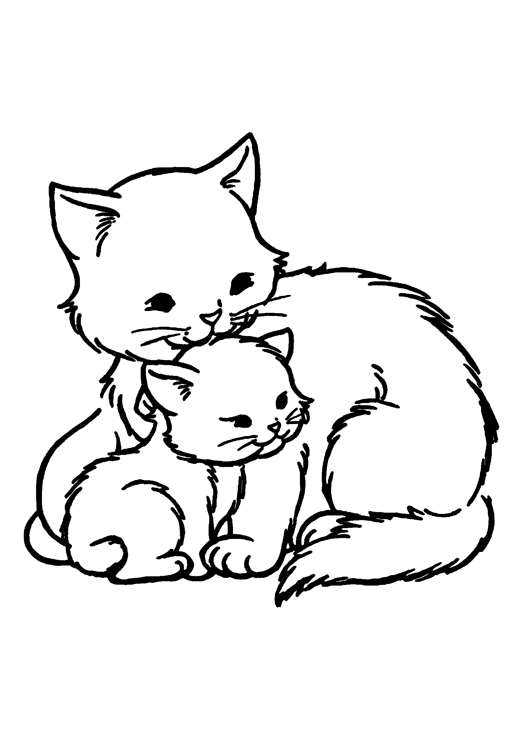 Mother Cat Washing Her Kitten coloring page