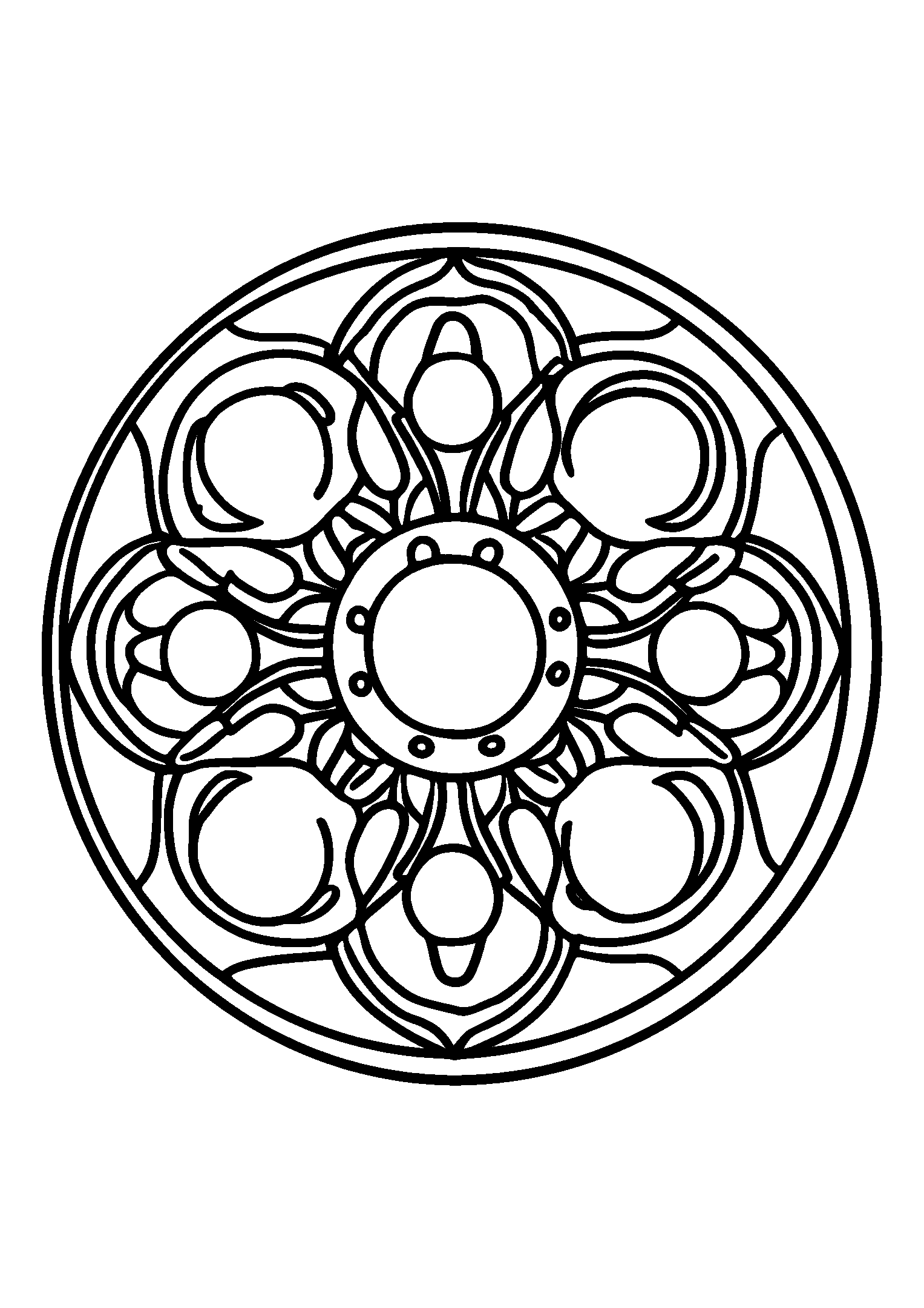 Round Mandala Featuring Sun and Moon Motifs coloring page