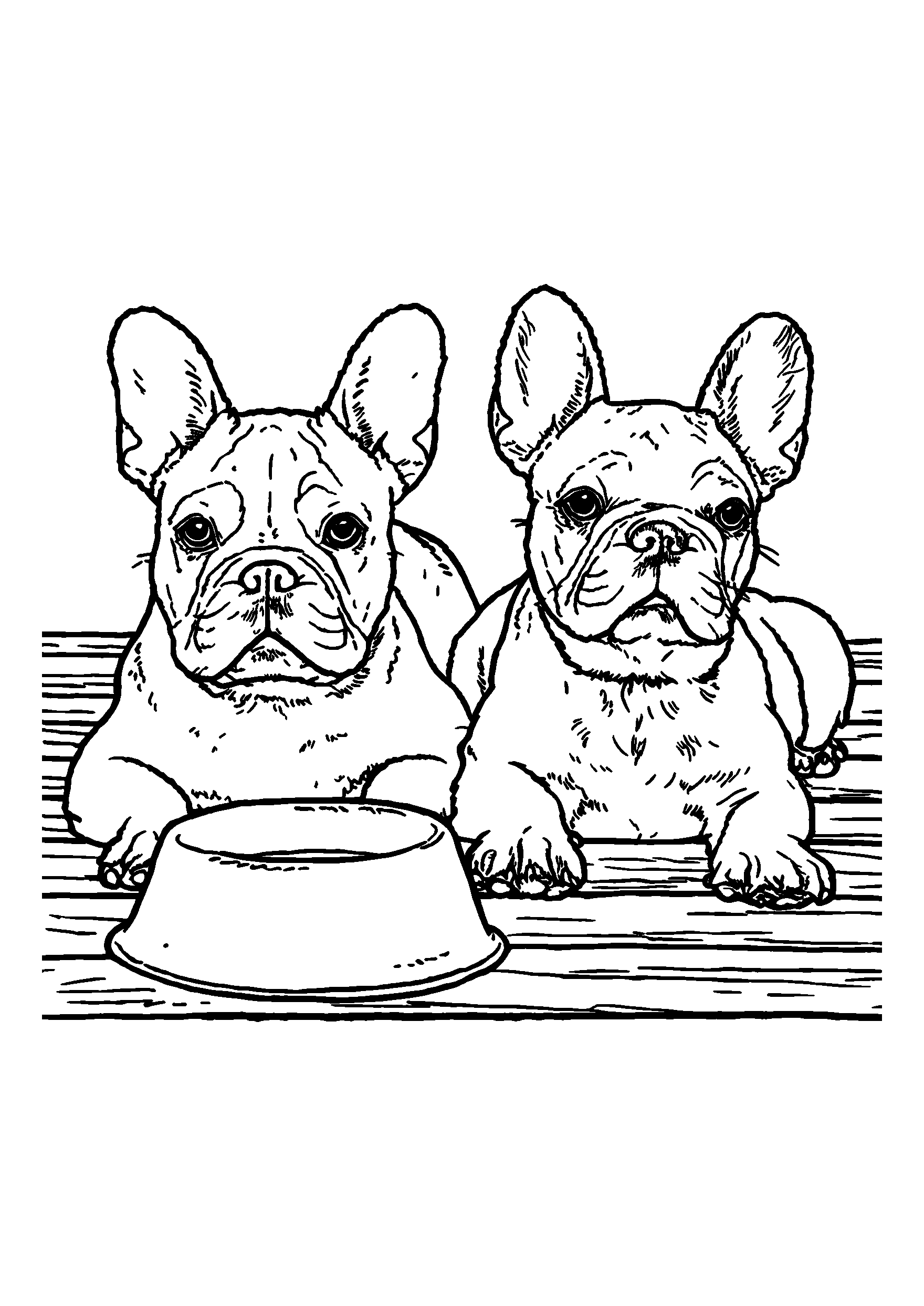 Bulldogs Lounging on a Porch with a Bowl of Water coloring page