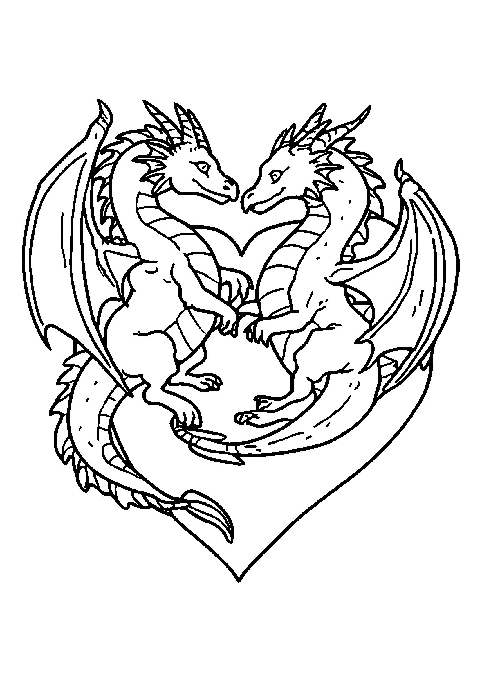 Dragons Entwined in a Heart Shape coloring page
