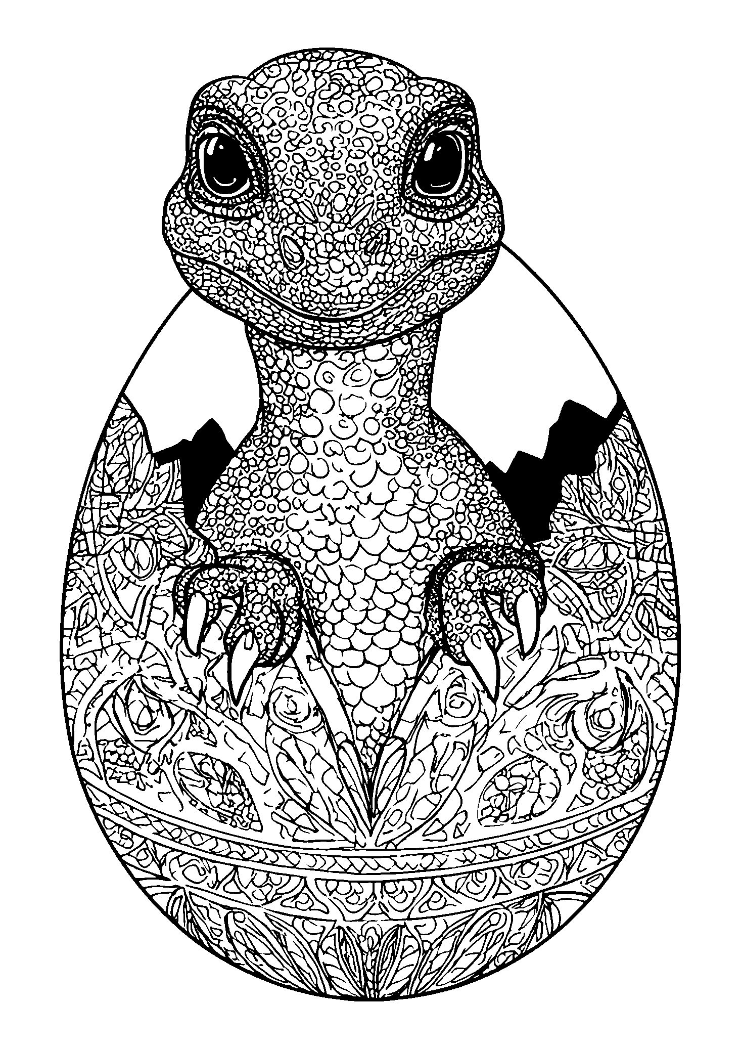 Baby Dinosaur Hatching from a Cracked Egg coloring page