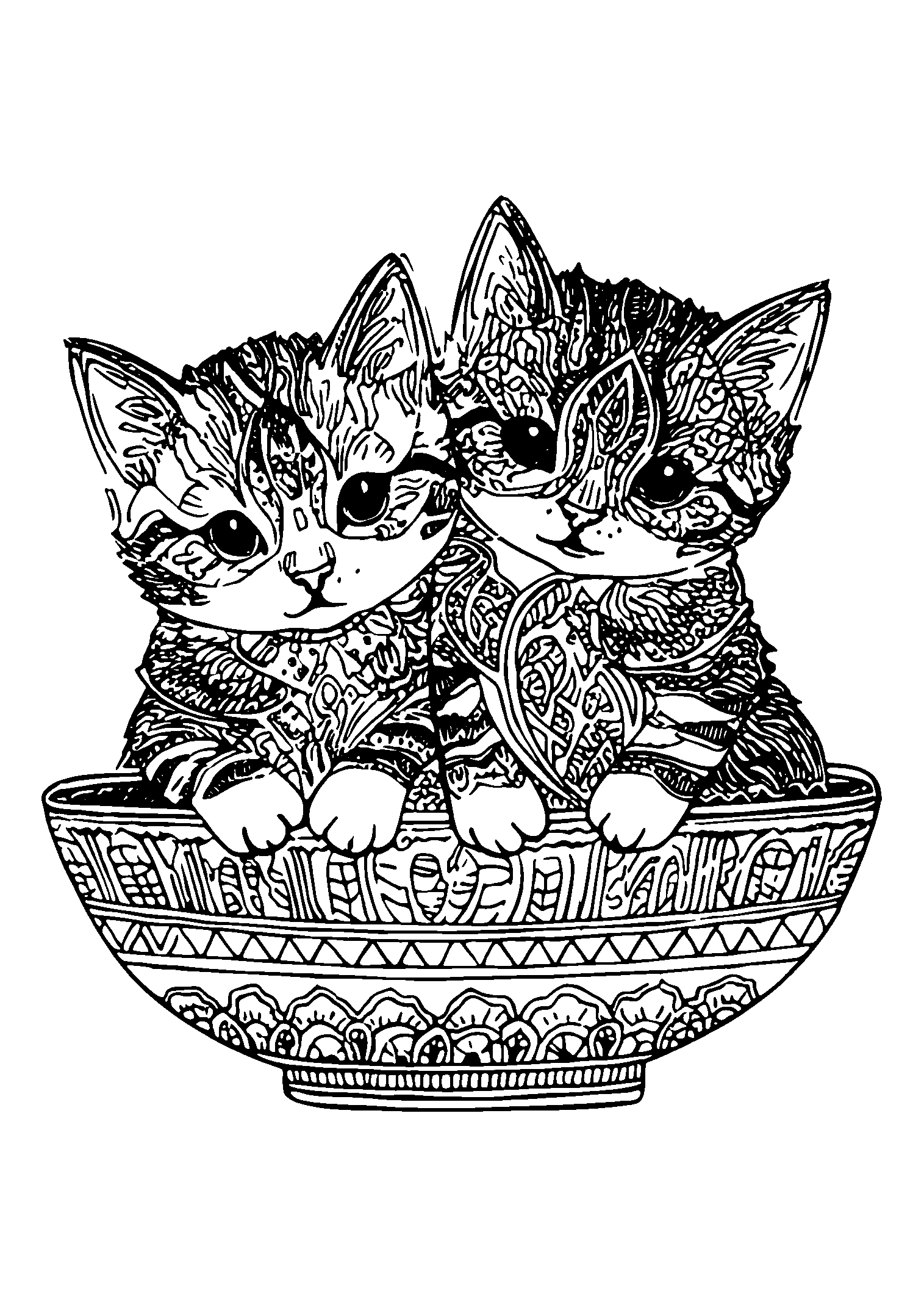 Kittens Sharing a Bowl of Milk coloring page
