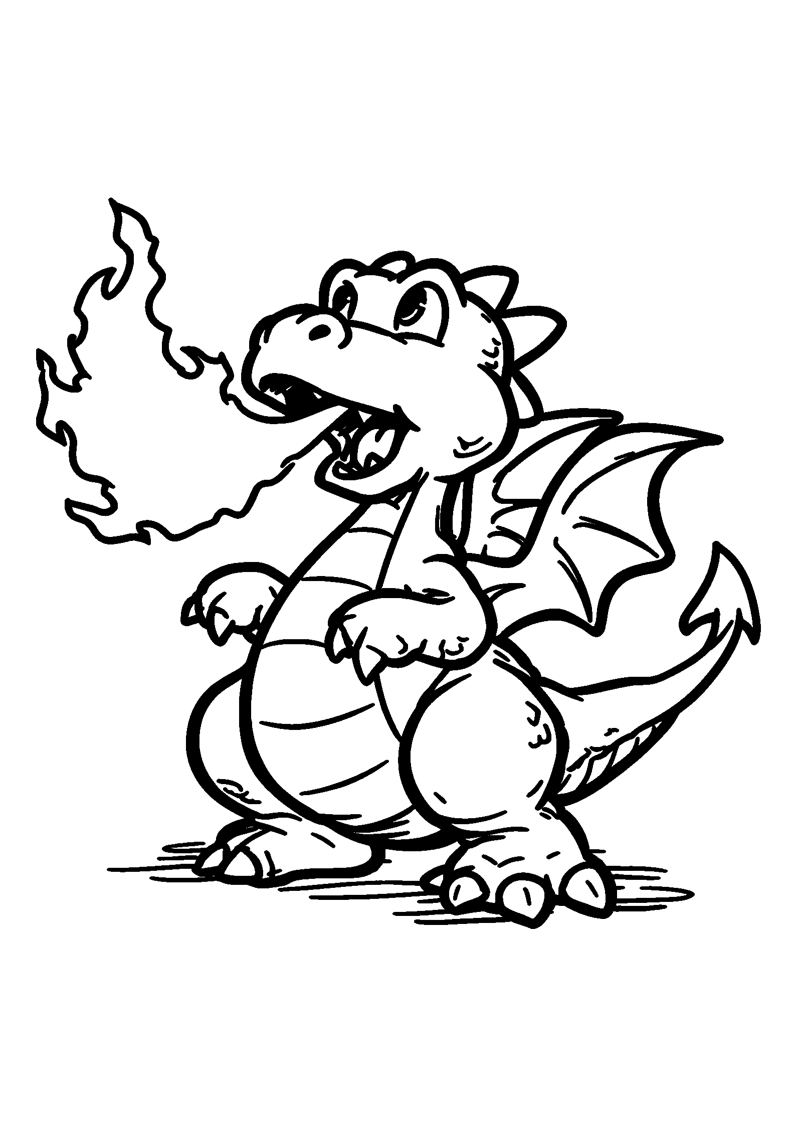 Dragon Breathing Fire in a Dramatic Pose coloring page