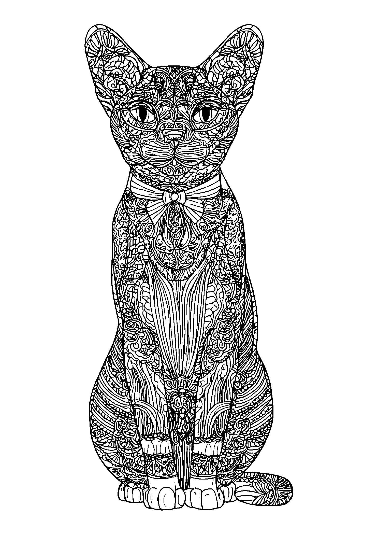 Siamese Cat Sitting Upright with a Ribbon Collar coloring page
