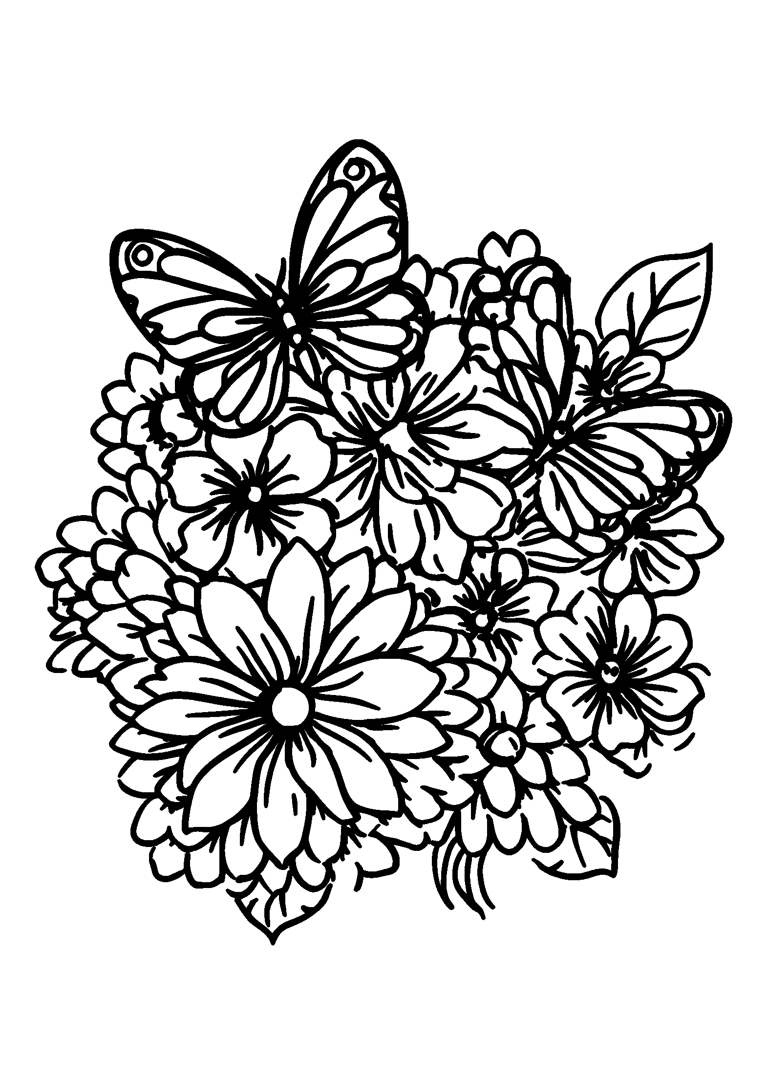 Whimsical Mandala with Butterflies and Flowers coloring page
