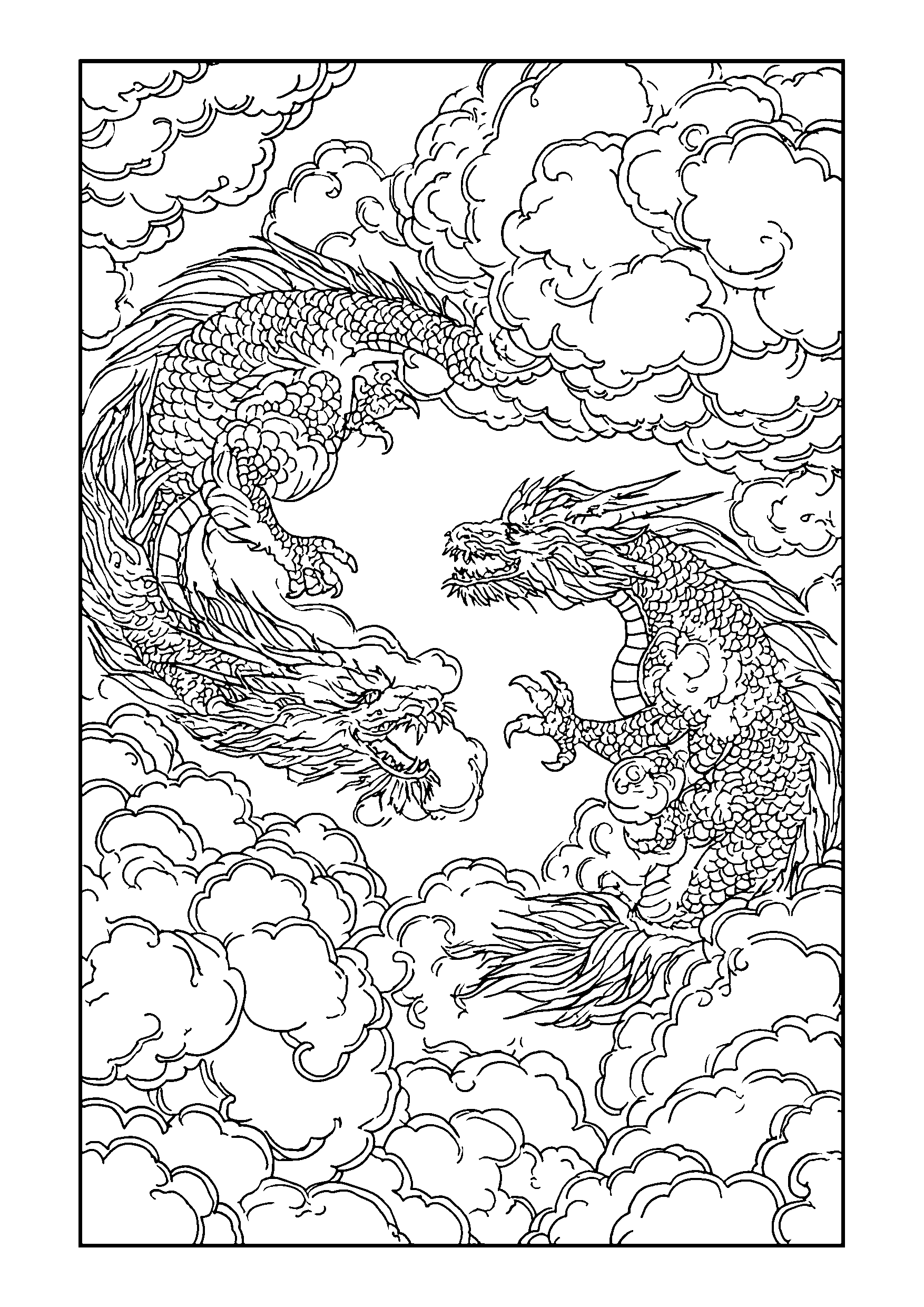 Dragons Shadowboxing in the Clouds coloring page
