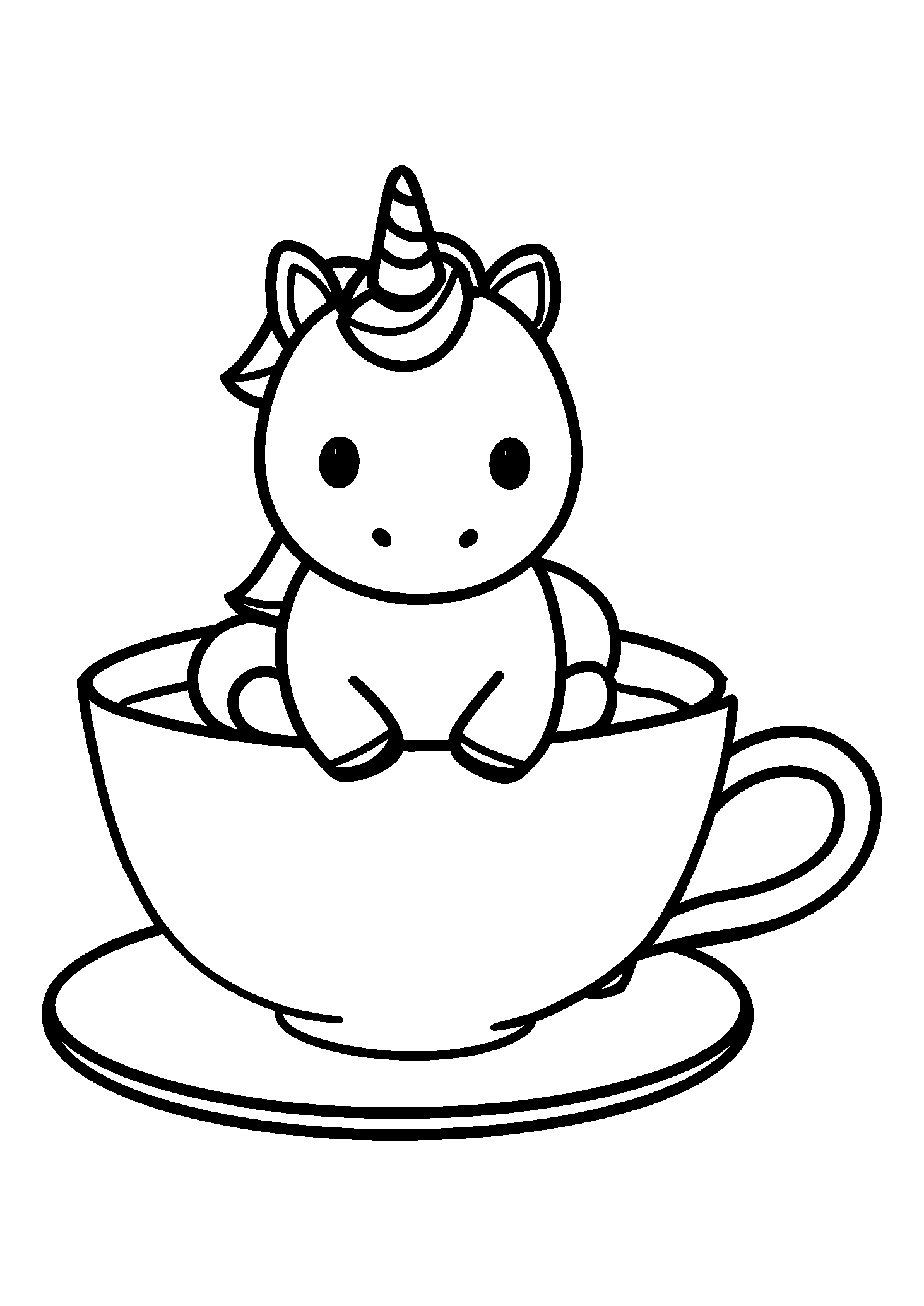 Unicorn Sitting Inside a Giant Teacup coloring page