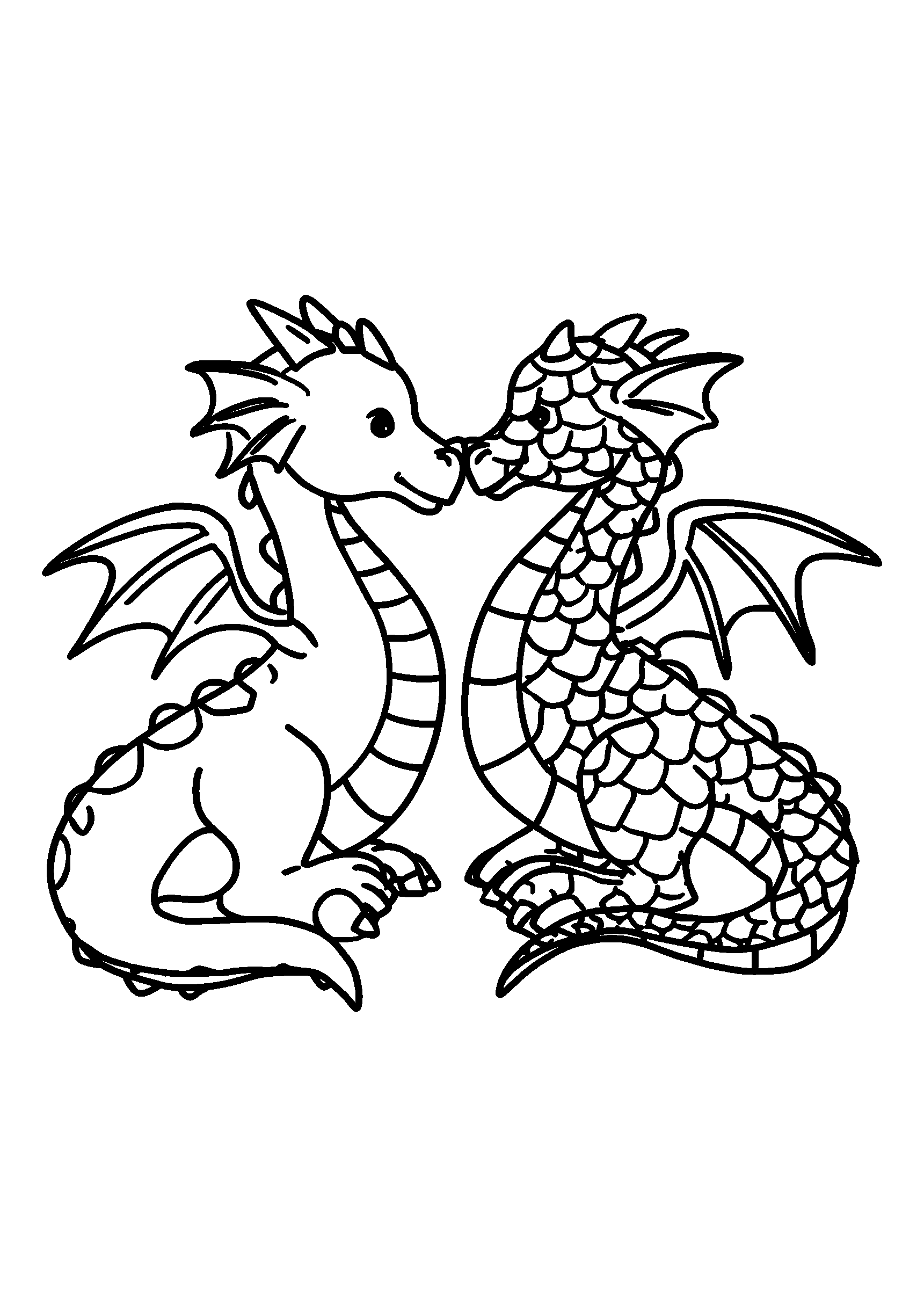 Dragons with Colorful Scales in a Friendly Duel coloring page