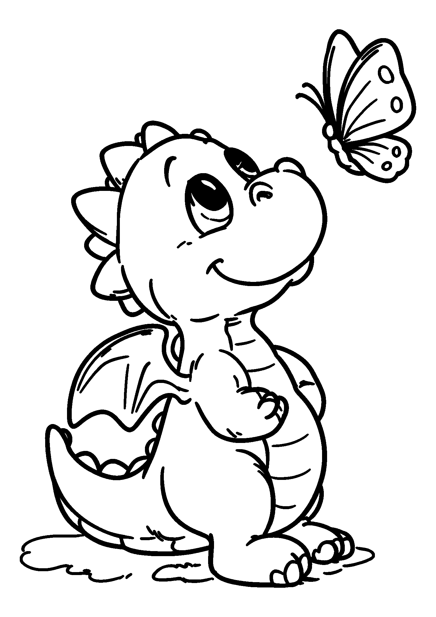Baby Dragon Gazing Curiously at a Butterfly coloring page