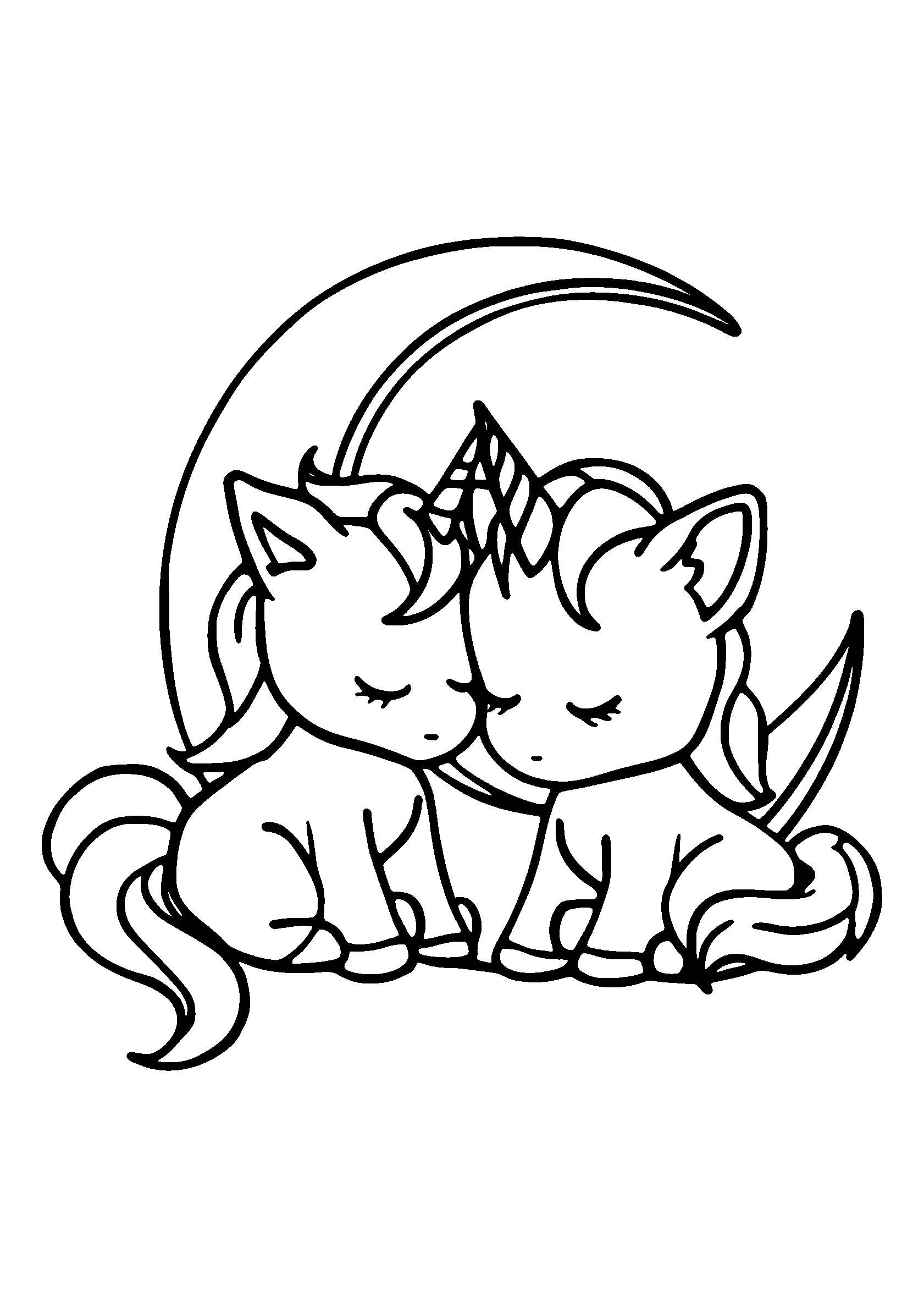 Cat Sitting on a Fence under a Full Moon coloring page