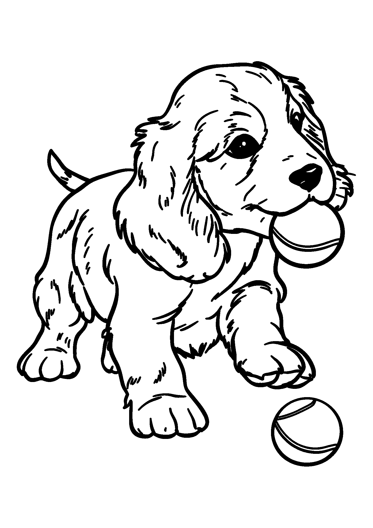 Cocker Spaniel with Floppy Ears Fetching a Ball coloring page