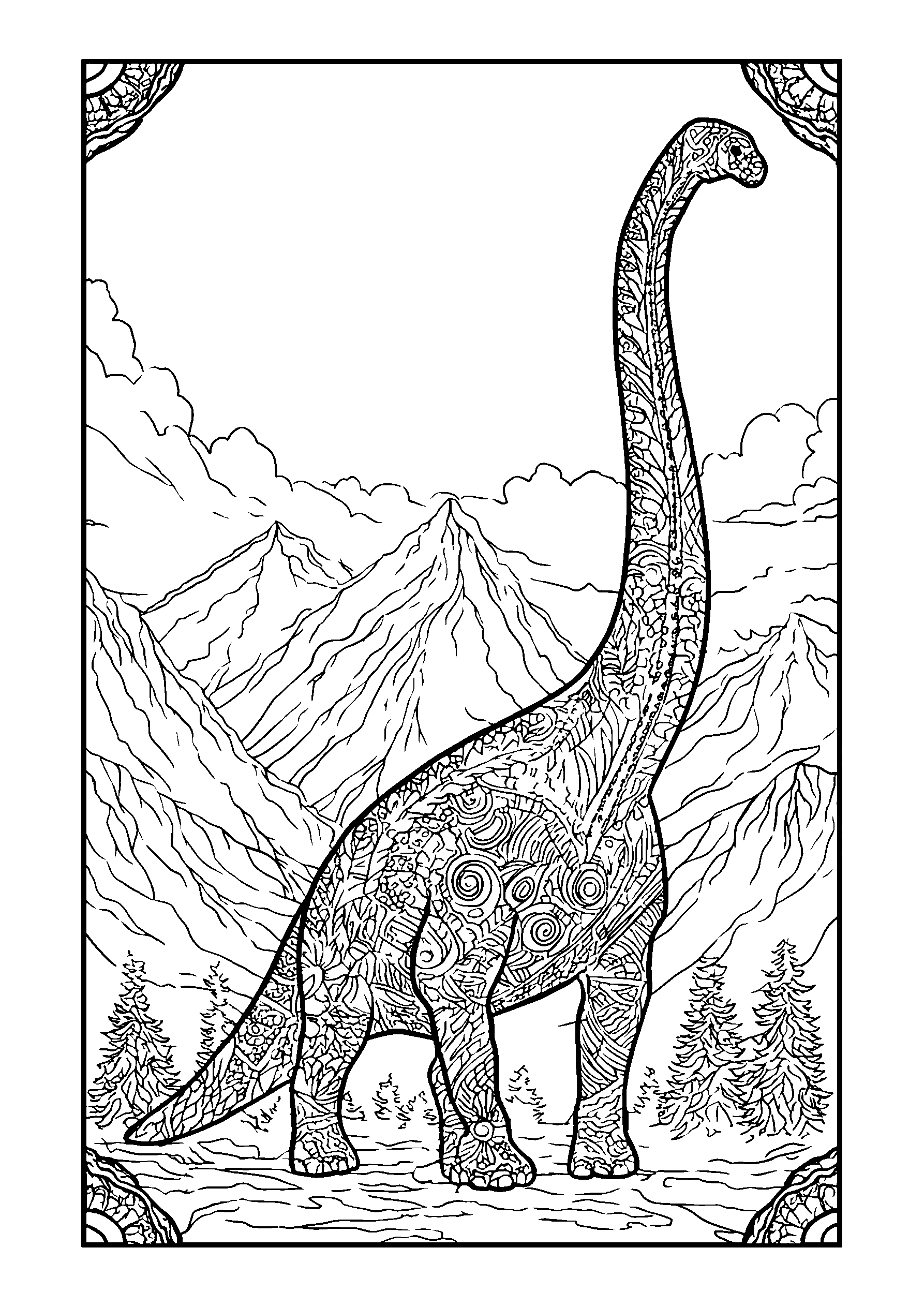 Diplodocus Stretching Across a Prehistoric Valley coloring page