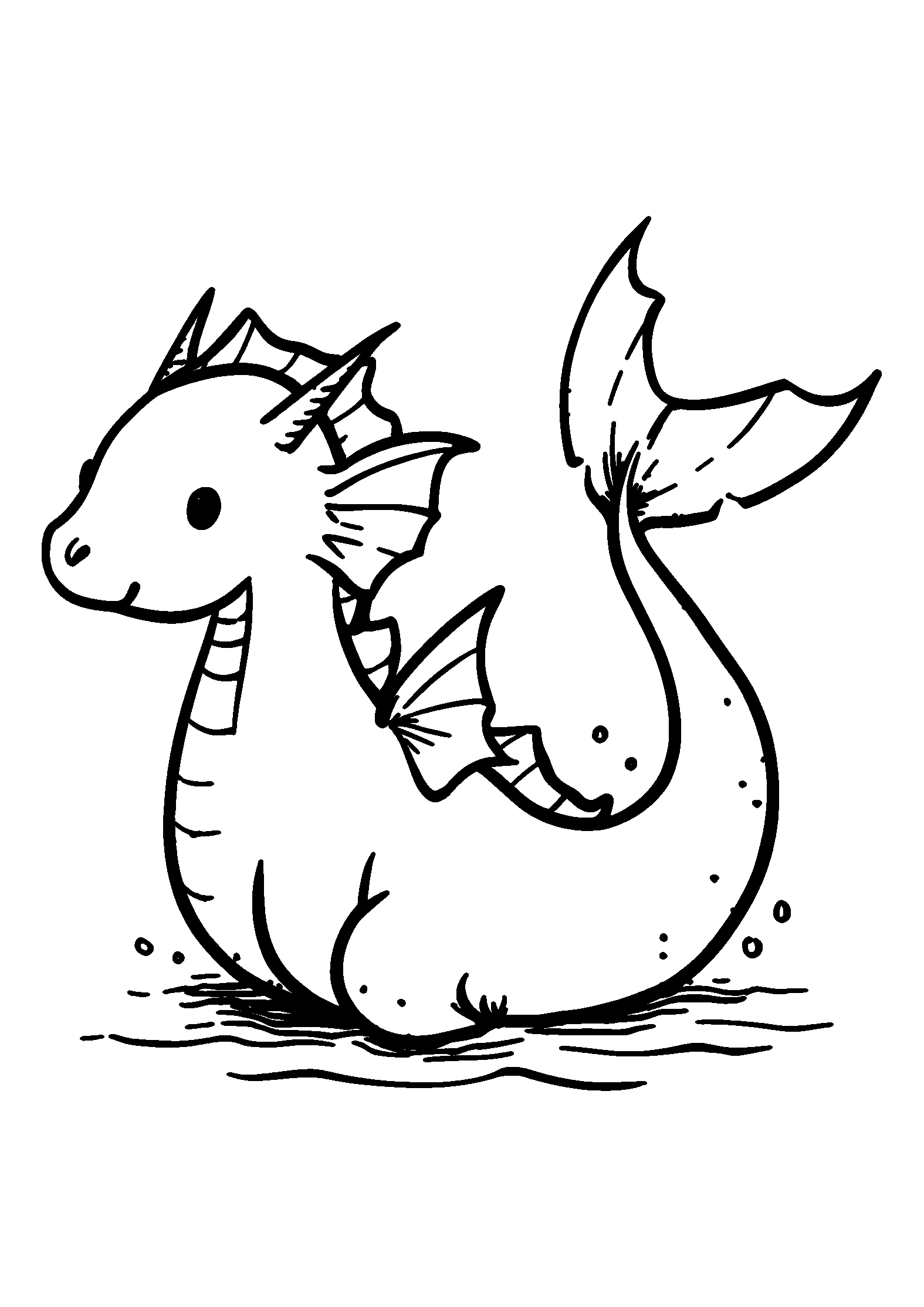 Dragon with a Shimmering Tail Swimming in a River coloring page