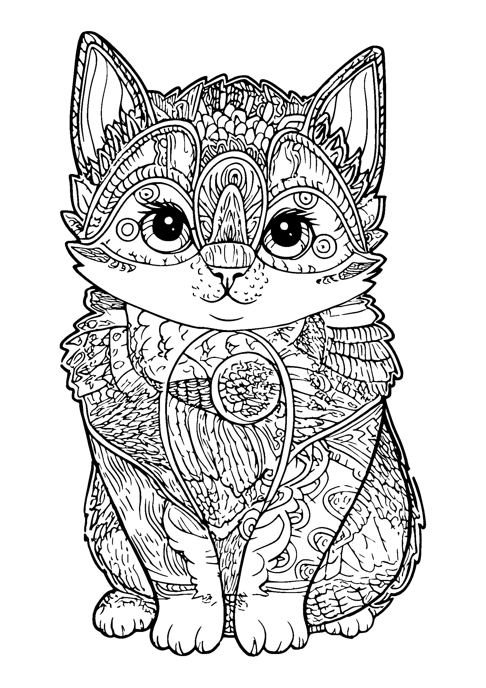 Kitten Tangled in a Knitted Scarf coloring page