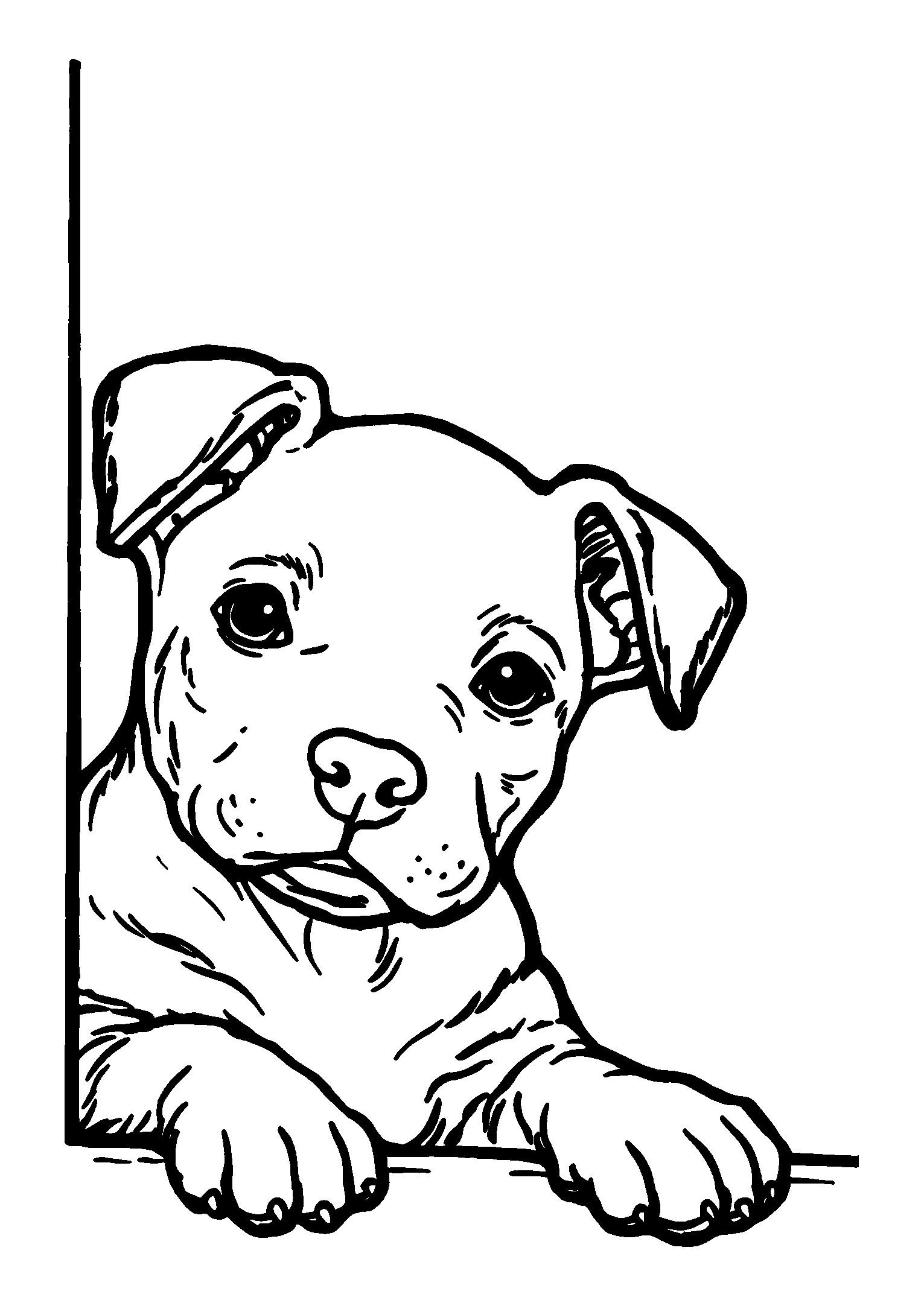 Puppy Peeking Through a Doggie Door with Curiosity coloring page