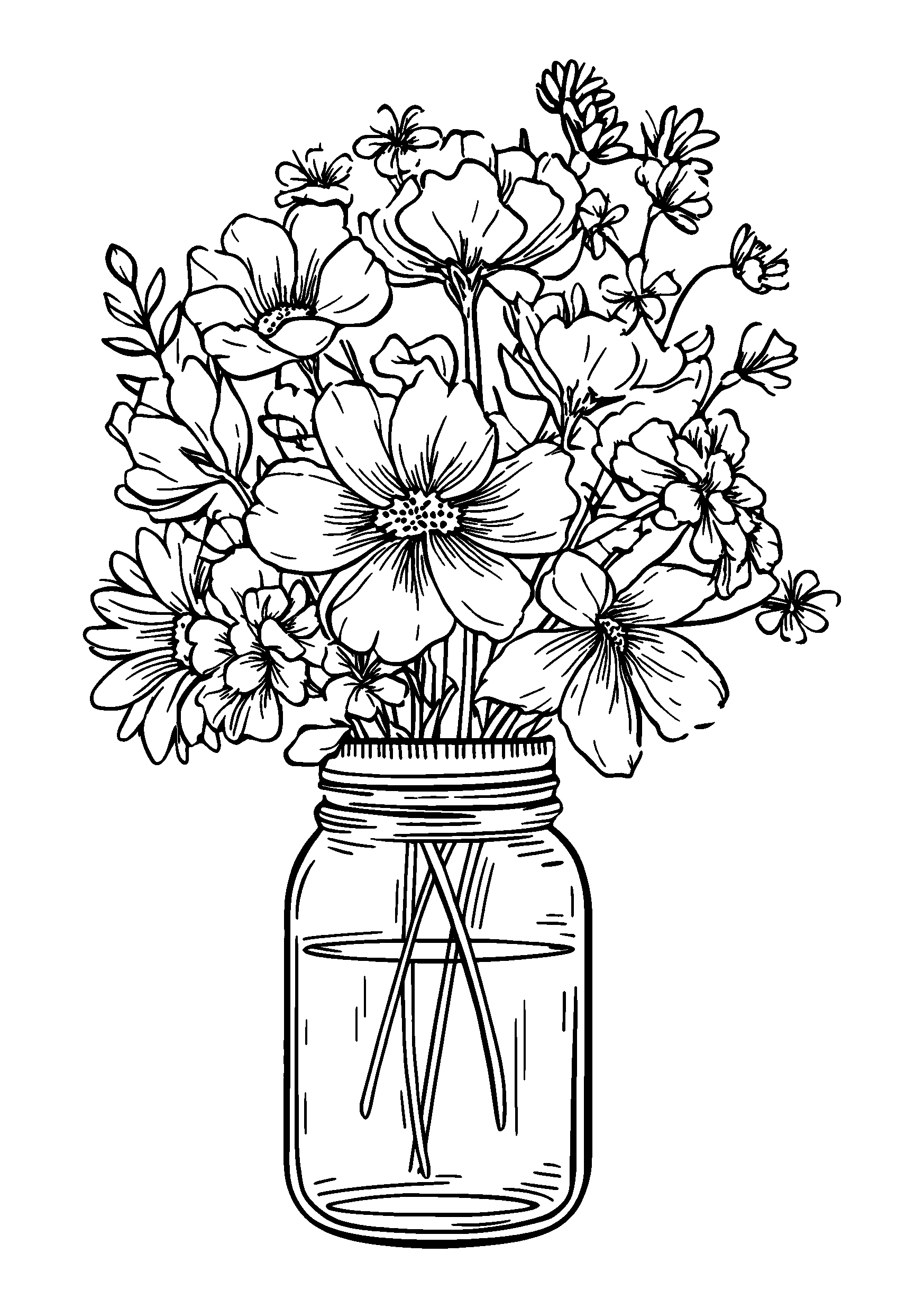 Bouquet of Wildflowers in a Mason Jar coloring page