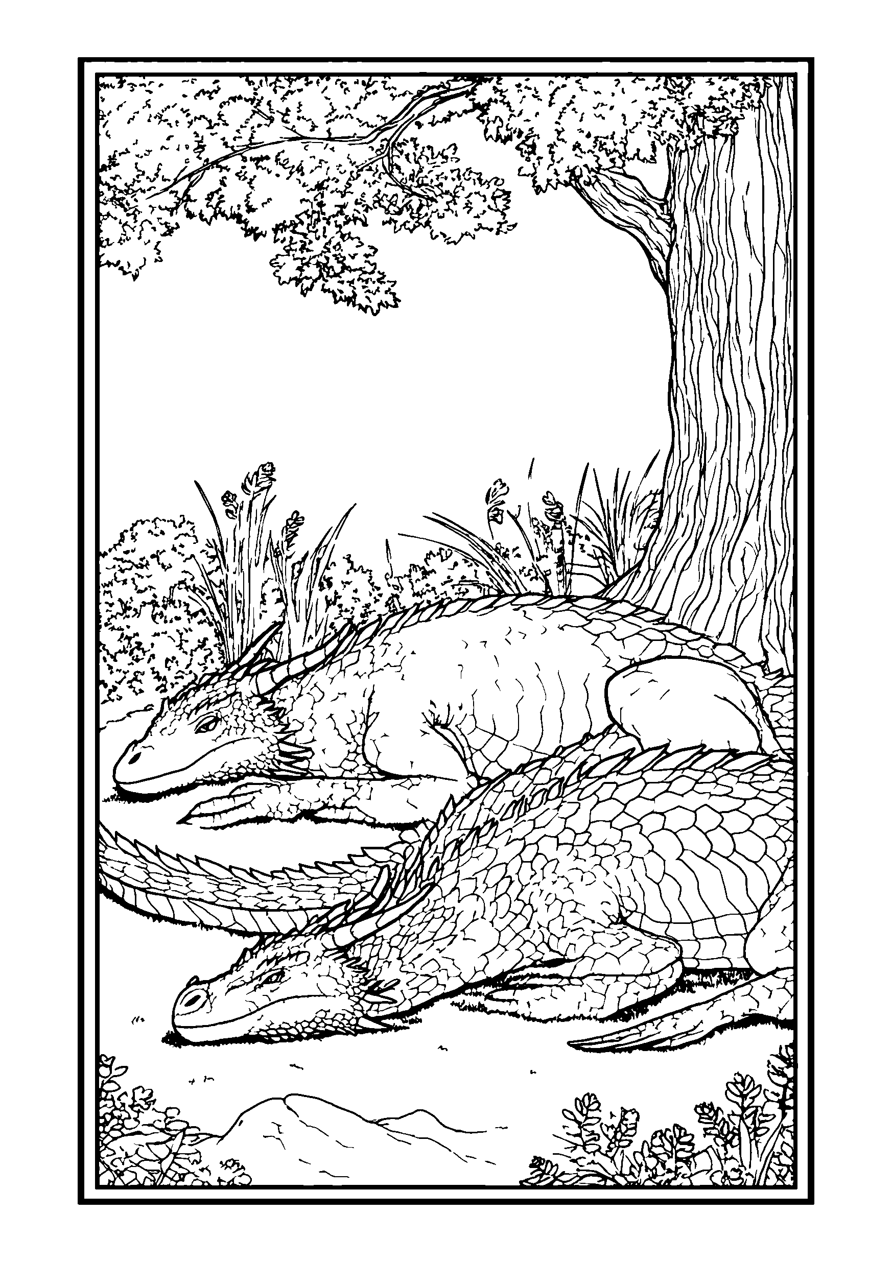 Dragons Lazing under the Shade of a Tree coloring page