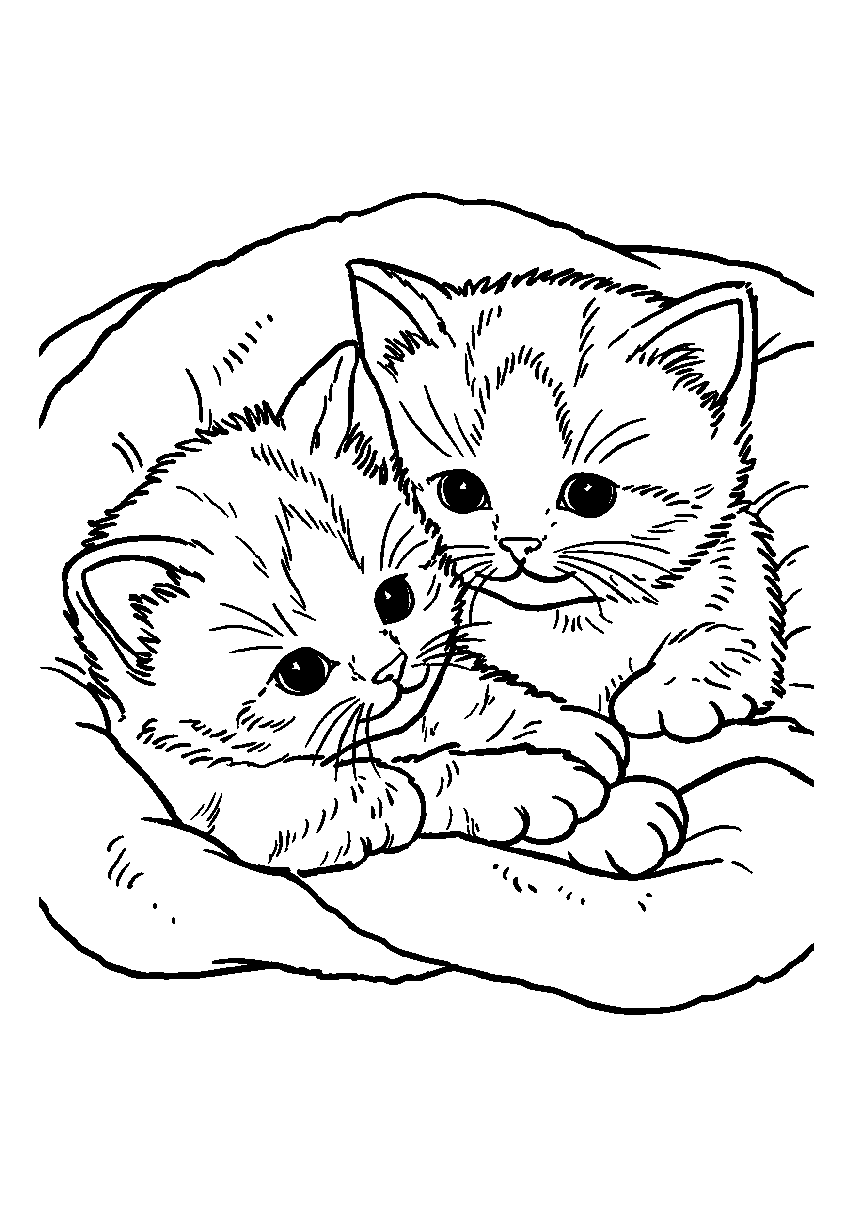 Kittens Playfully Wrestling on a Soft Blanket coloring page