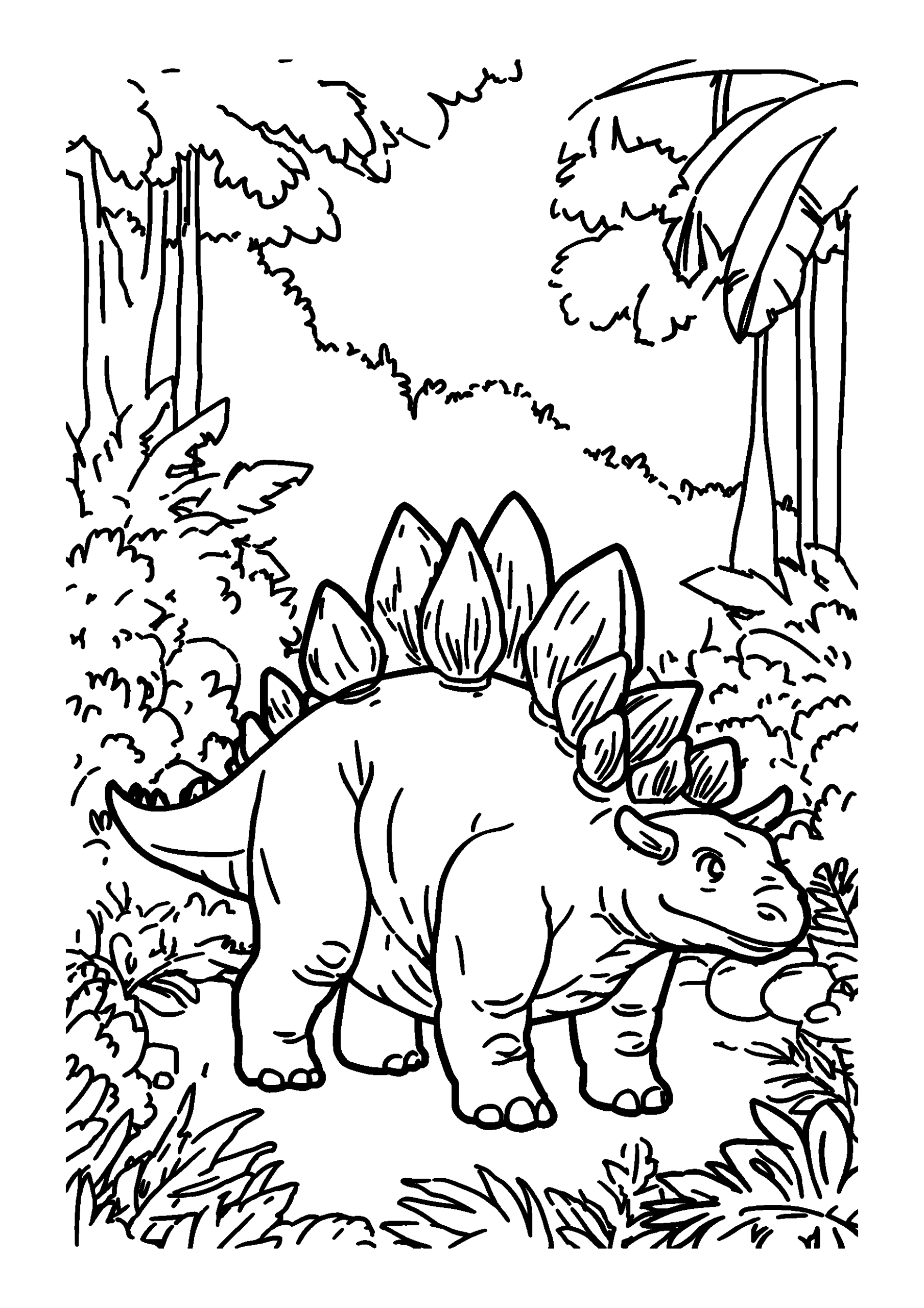 Stegosaurus Wandering Through a Dense Jungle coloring page