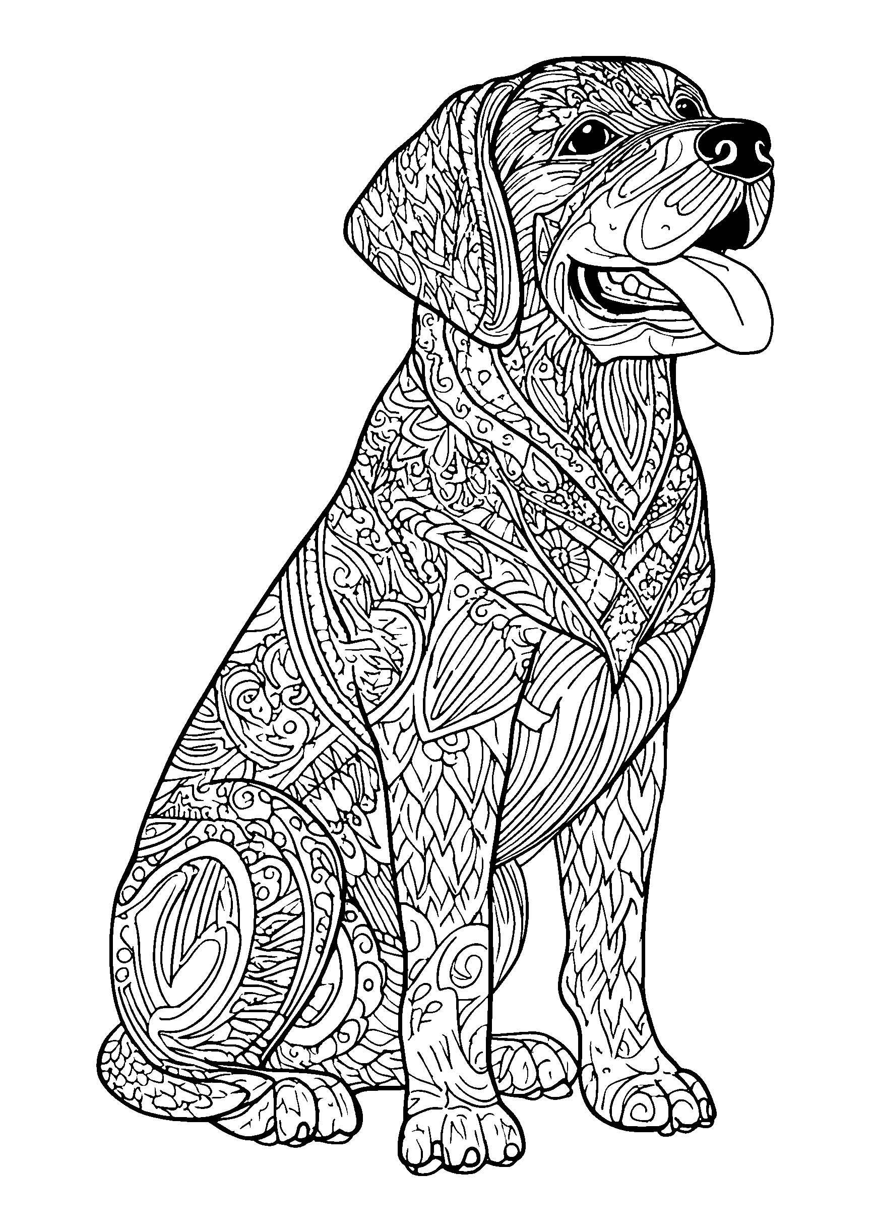 Rescue Dog Wagging its Tail at the Shelter coloring page