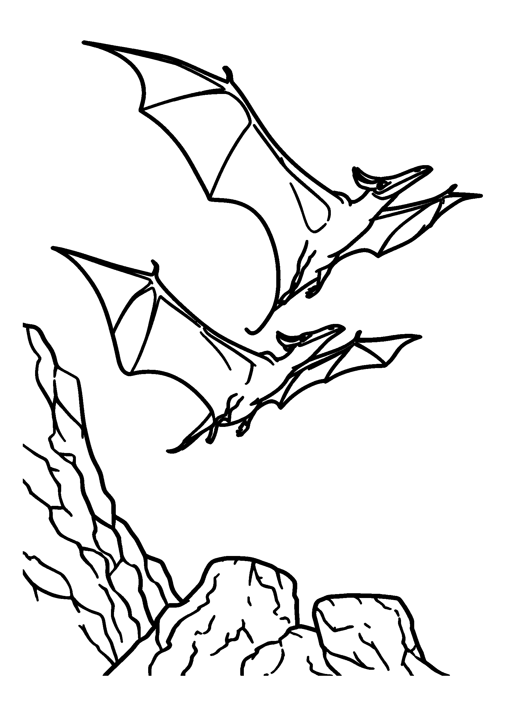 Pterodactyls Soaring Above a Rocky Cliff coloring page