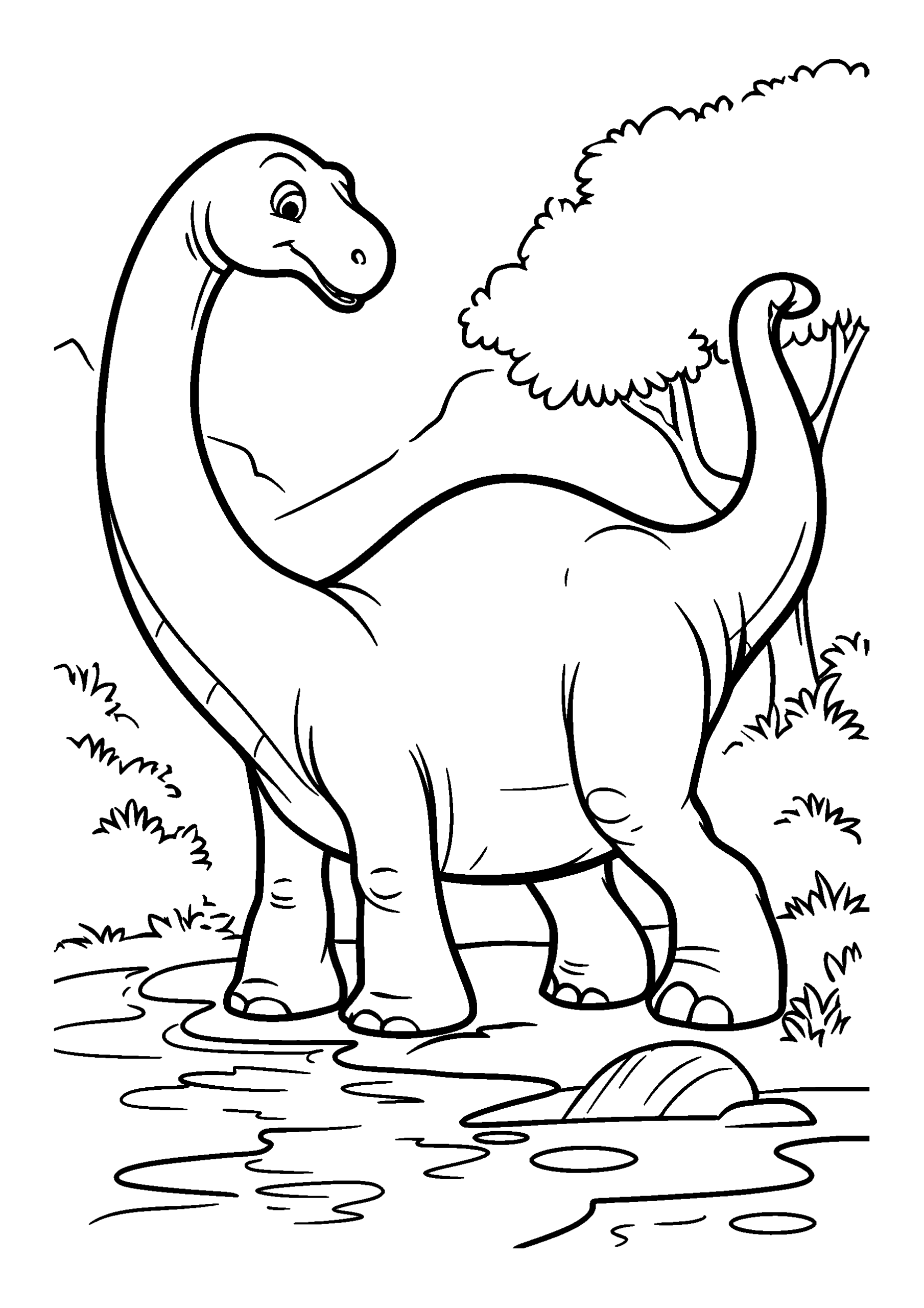 Diplodocus Drinking from a Serene River coloring page