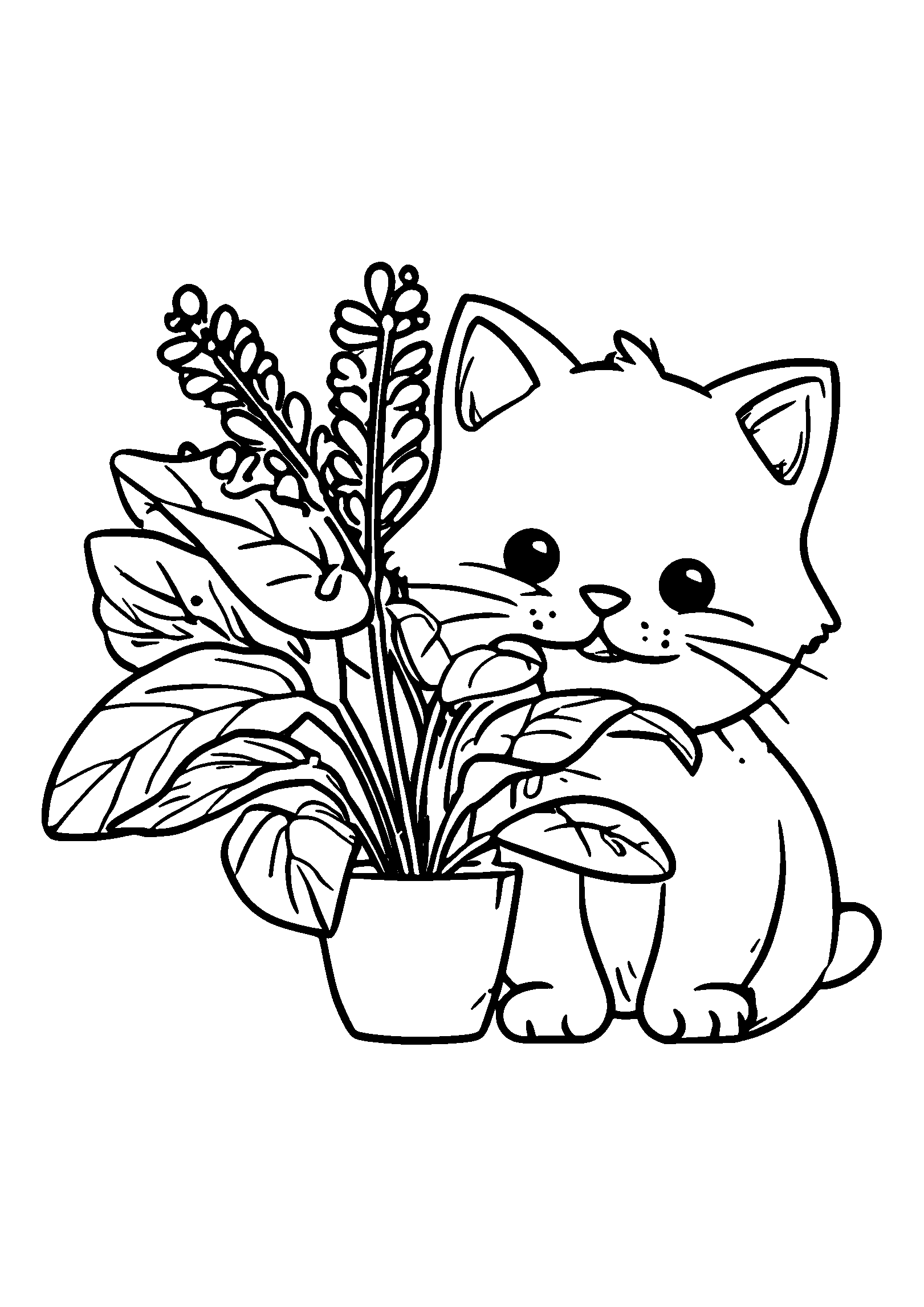 Mischievous Cat Knocking over a Houseplant coloring page