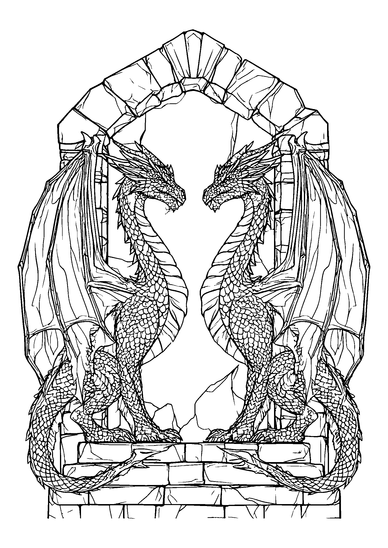 Dragons Guarding a Mystical Portal coloring page