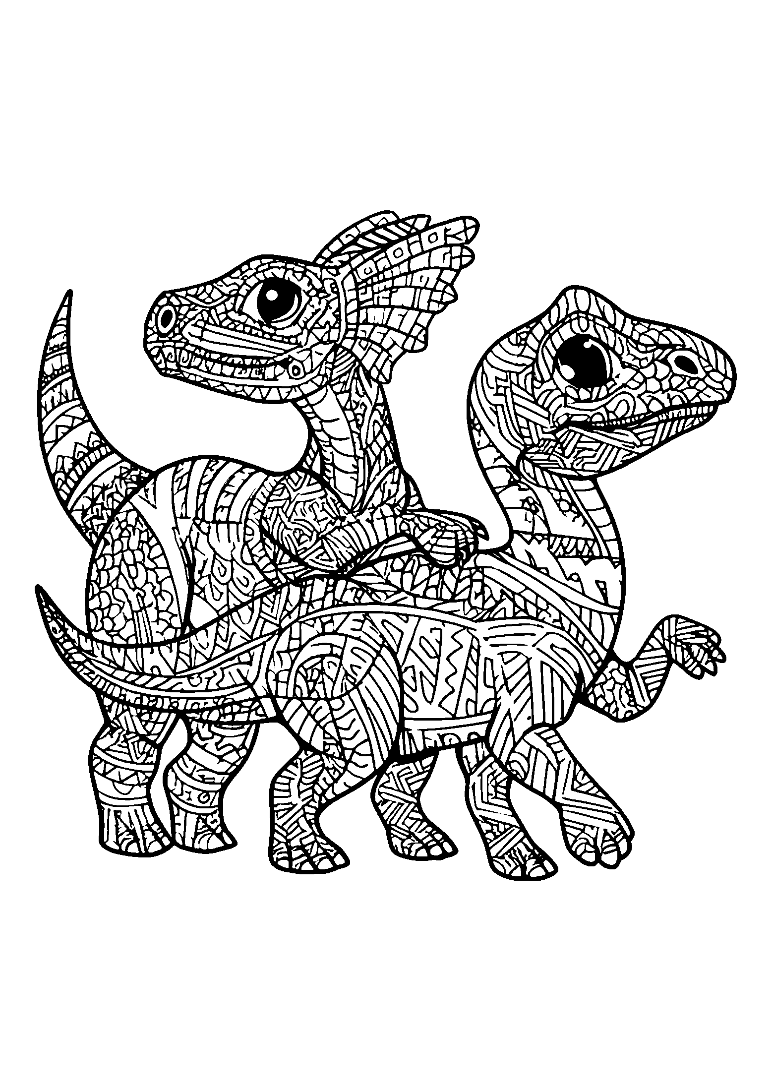 Playful Baby Dinosaurs Frolicking in Grass coloring page