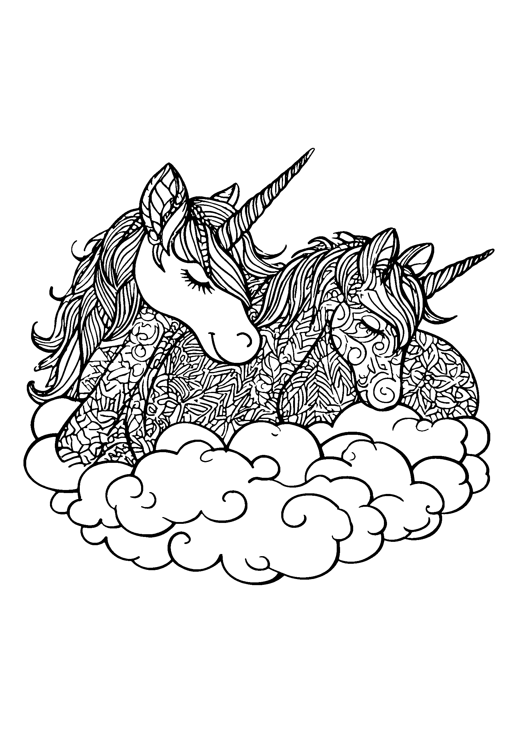 Unicorns Resting Peacefully on a Cloud coloring page