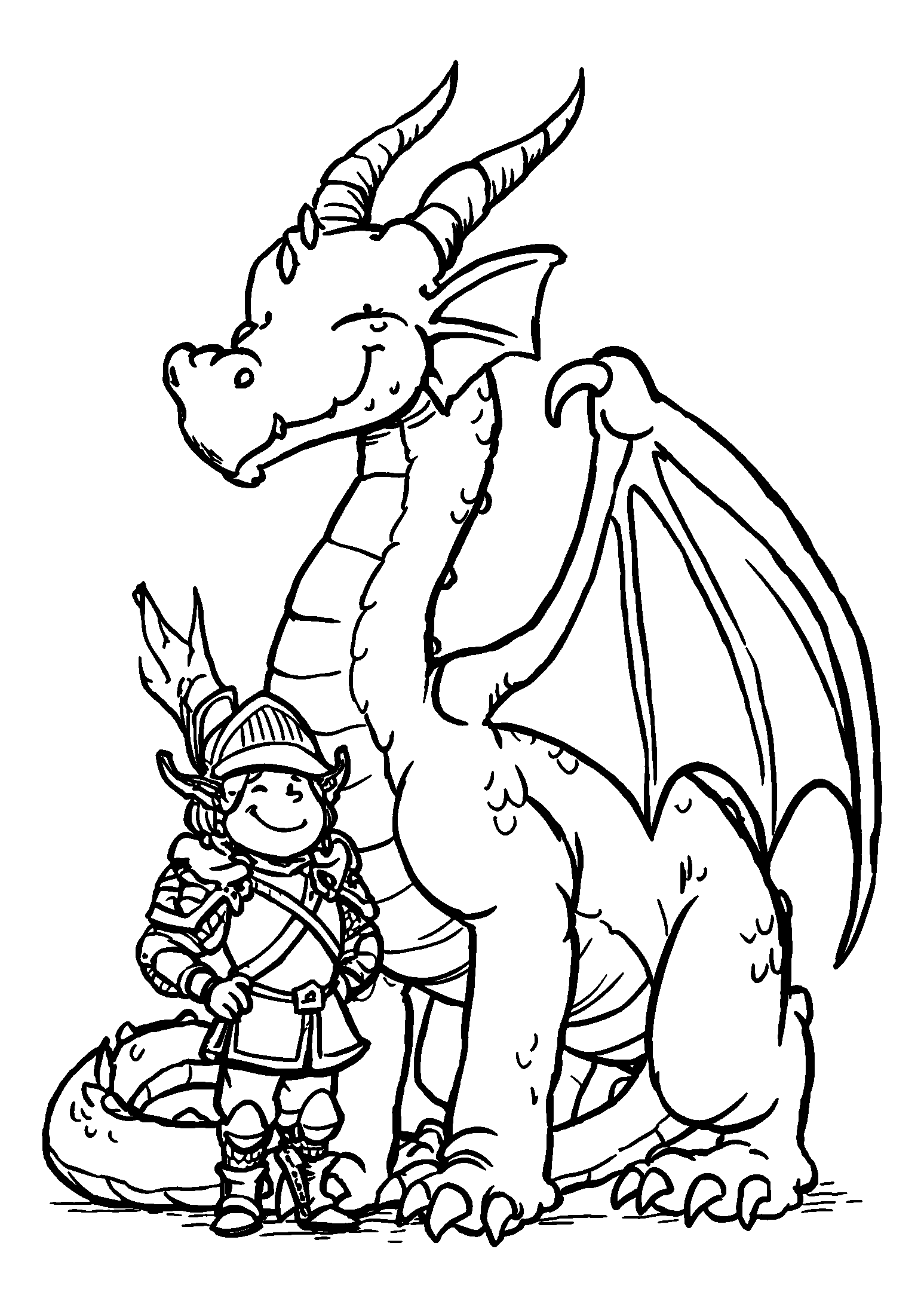 Dragon and a Knight Sharing a Peaceful Moment coloring page