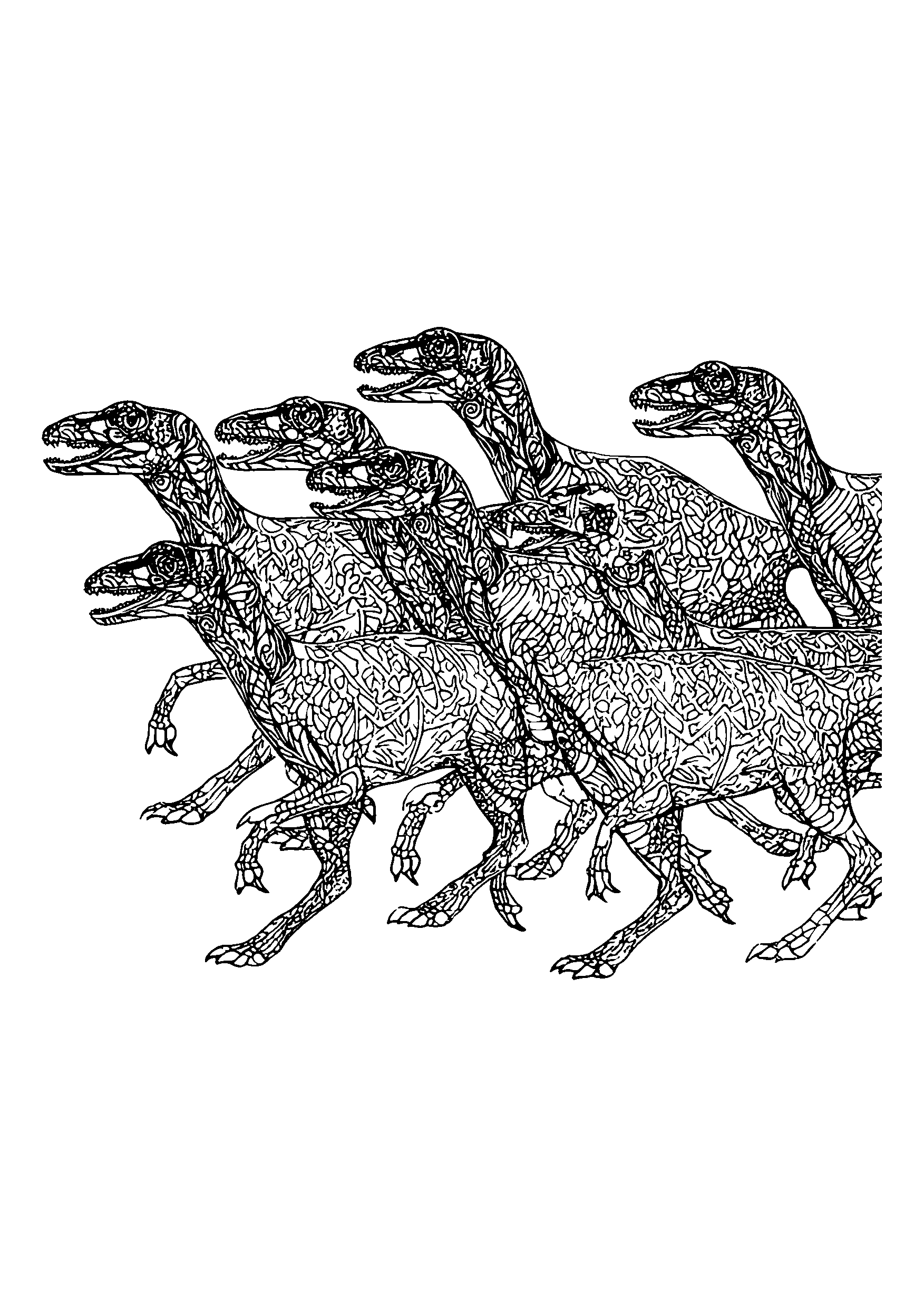 Herd of Gallimimus Racing Across an Open Plain coloring page