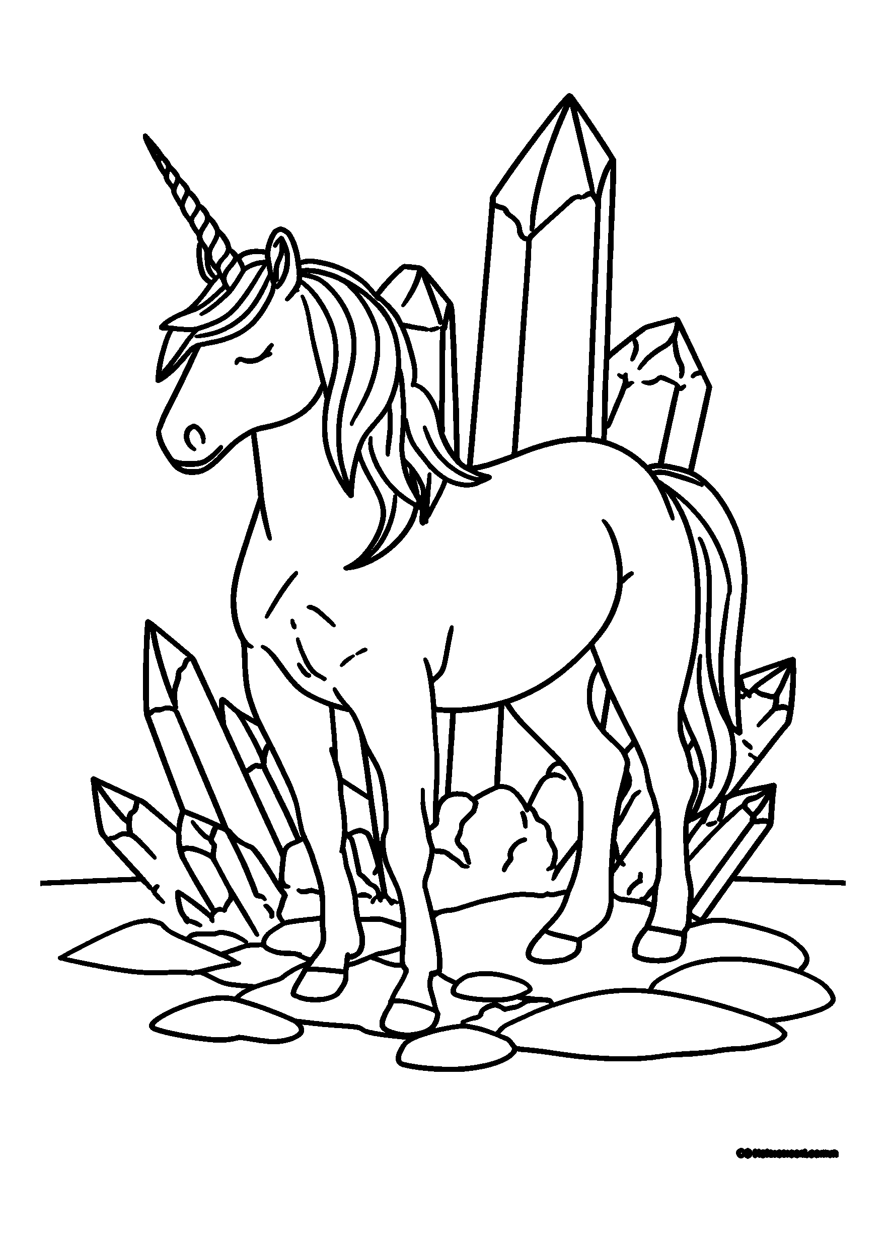 Unicorn Standing Proudly in Front of a Crystal Cave coloring page