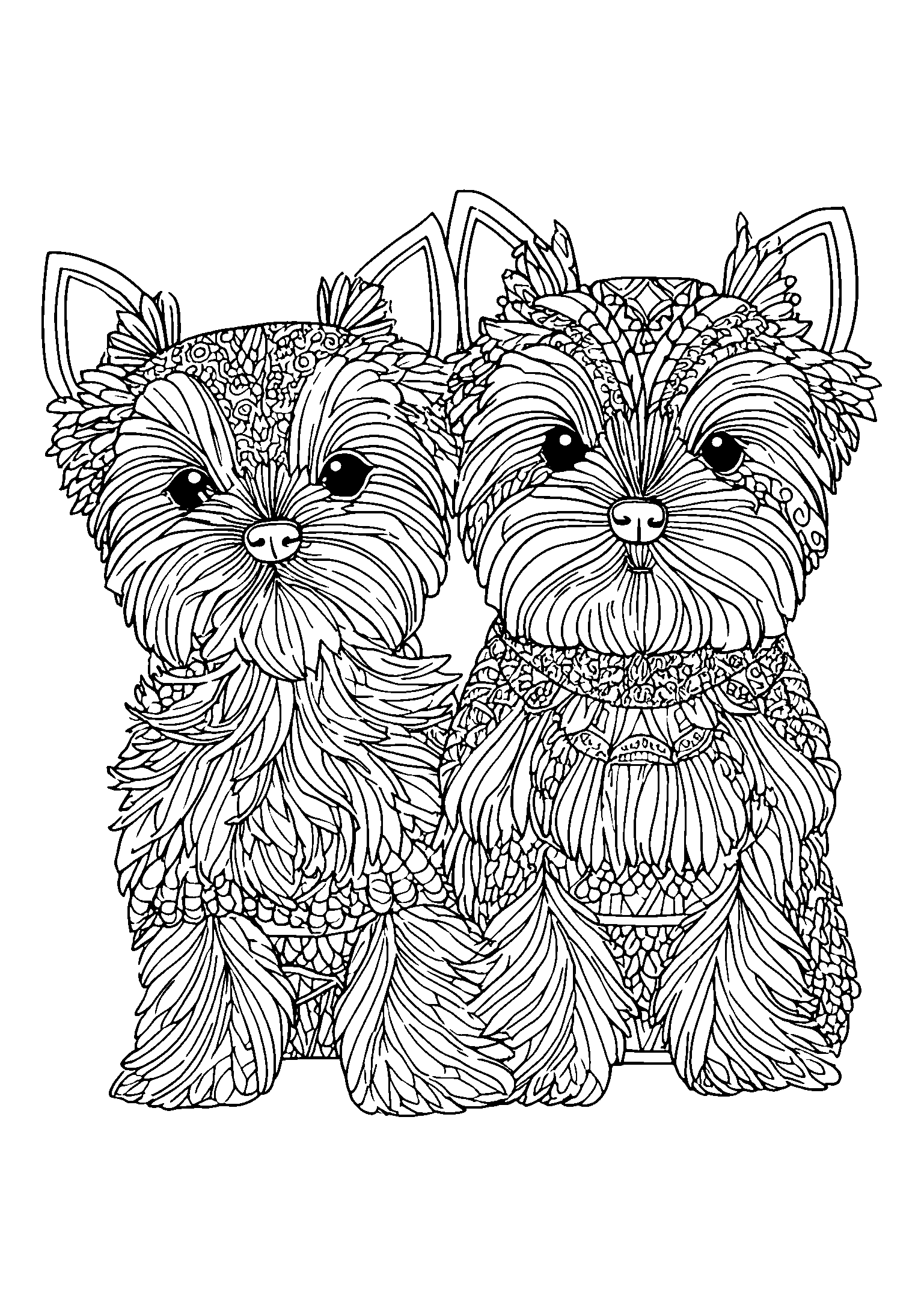 Tiny Yorkies Dressed Up For a Birthday Party coloring page