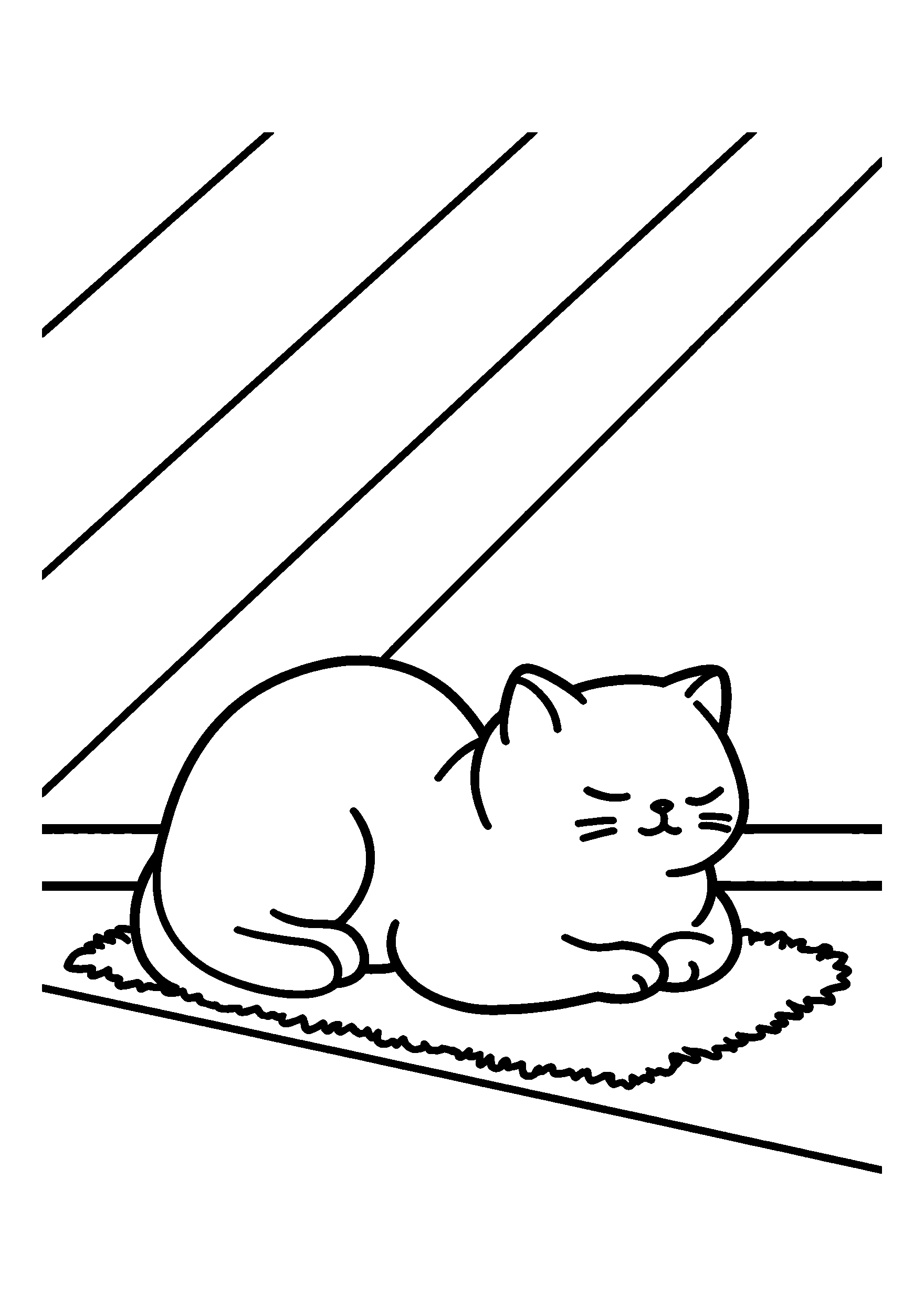 Cat Lounging in a Sunbeam on a Rug coloring page