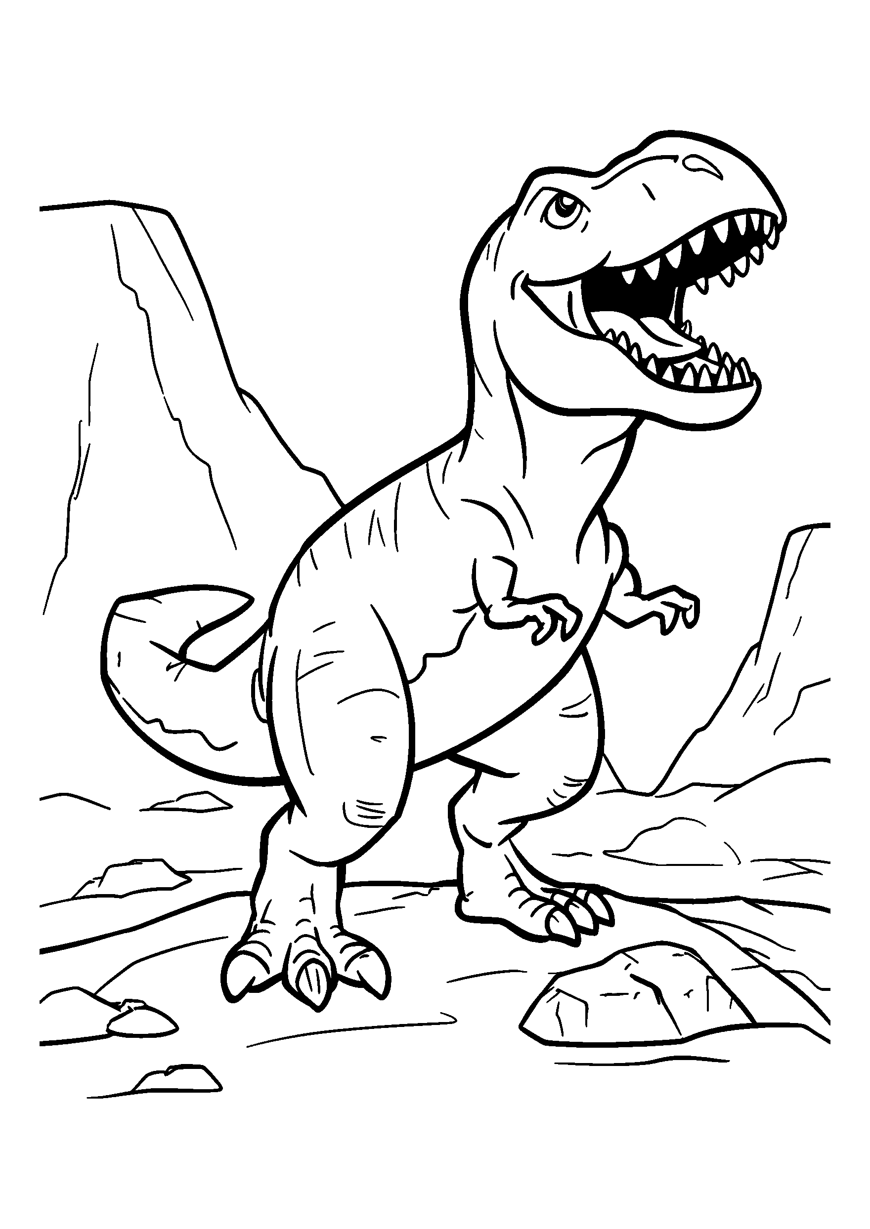 Tyrannosaurus Rex Roaring on a Rocky Hill coloring page