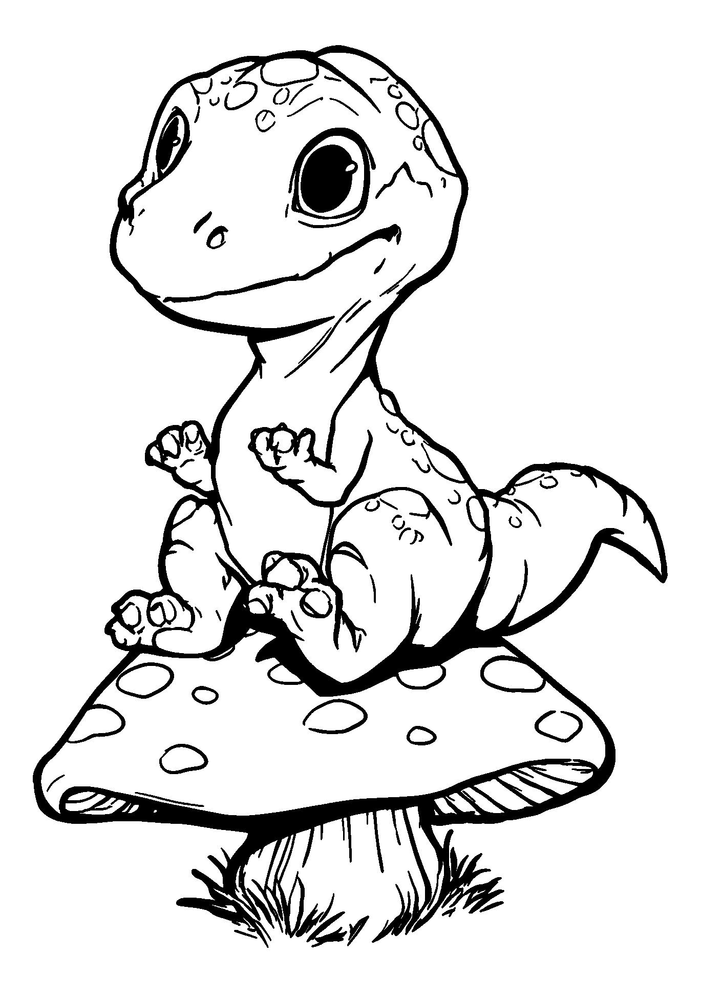 Small Dinosaur Perched on a Mushroom coloring page