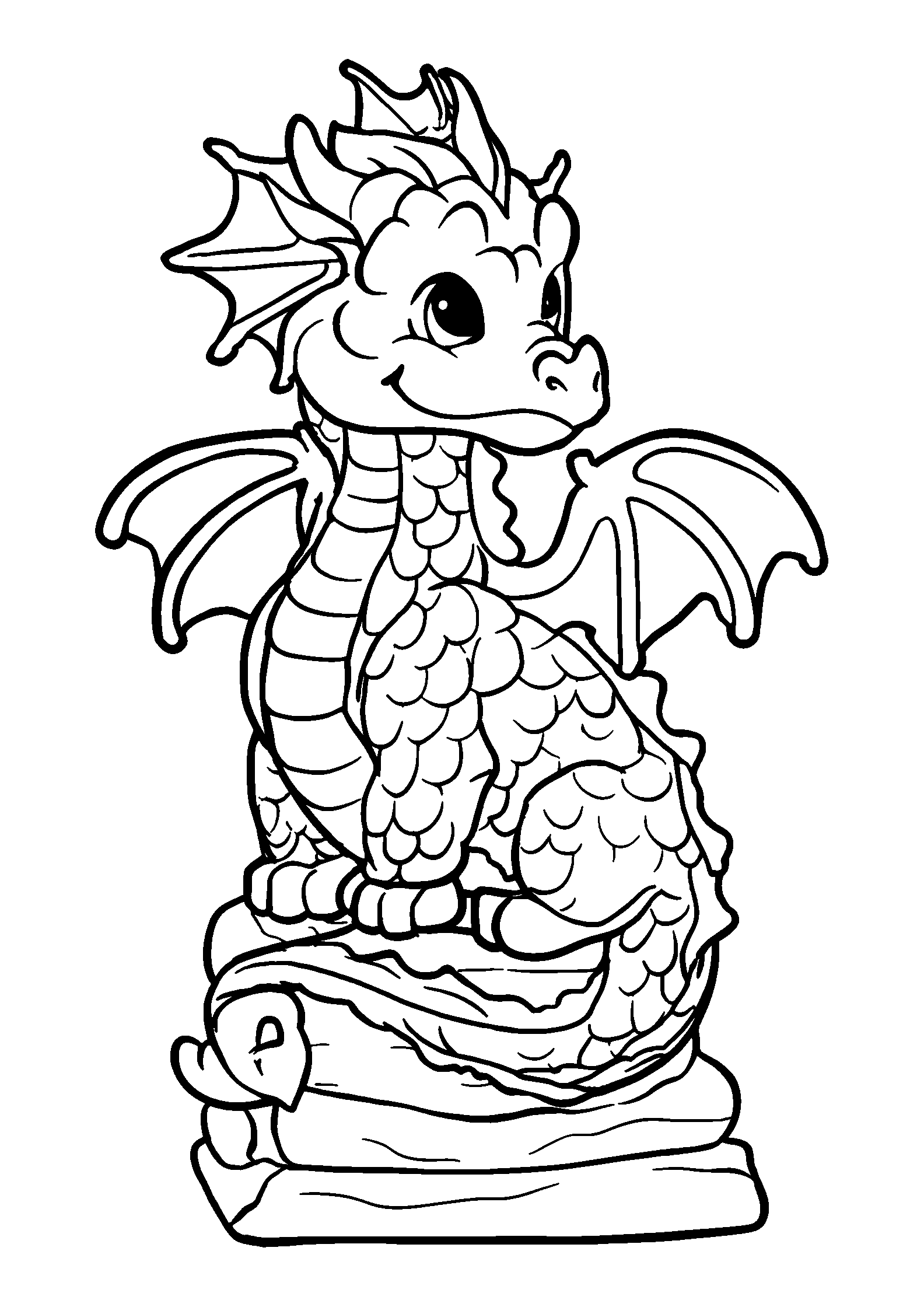 Dragon with Ornate Scales Perched on a Totem coloring page