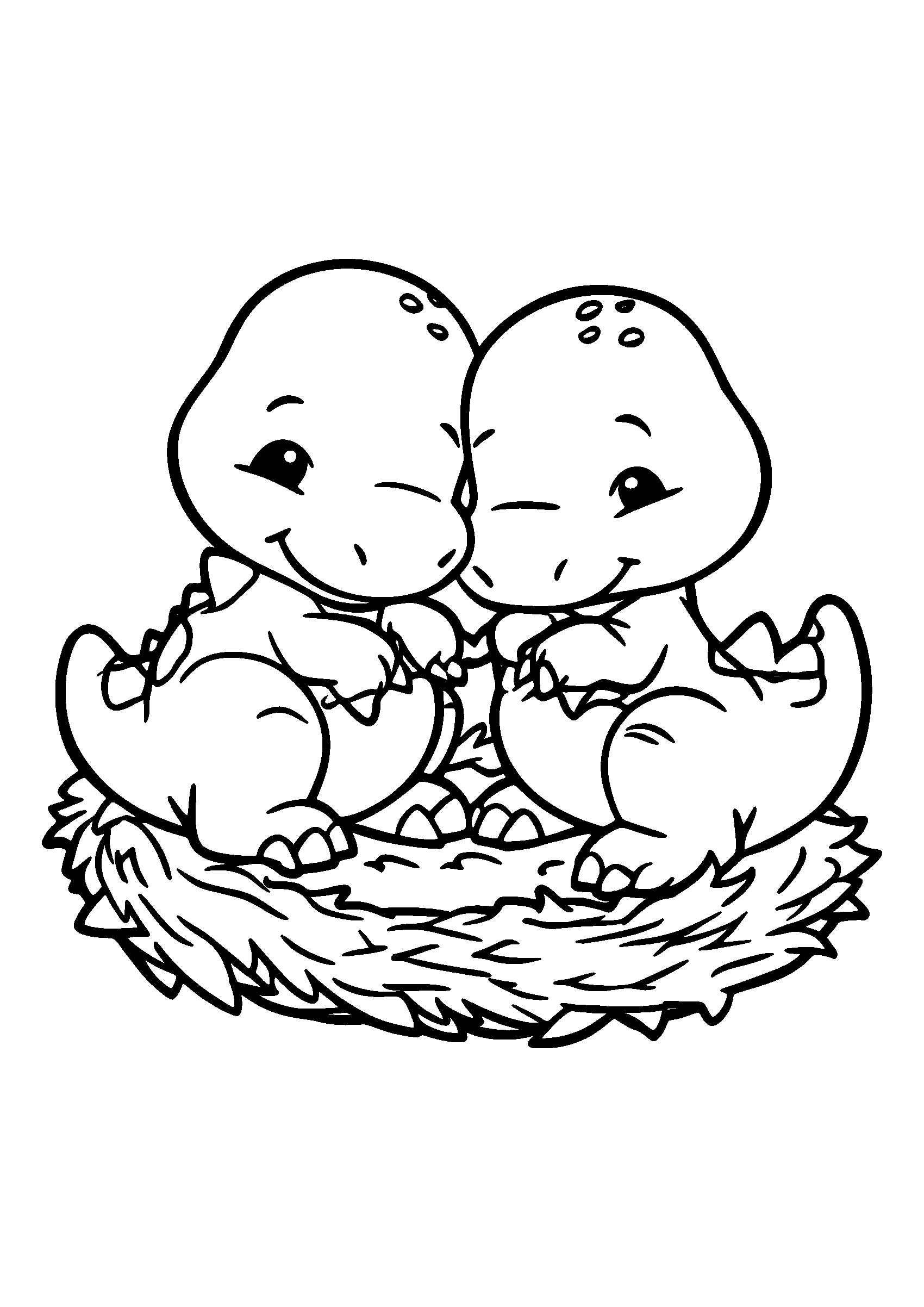 Baby Dinosaurs Cuddling Near Their Nest coloring page
