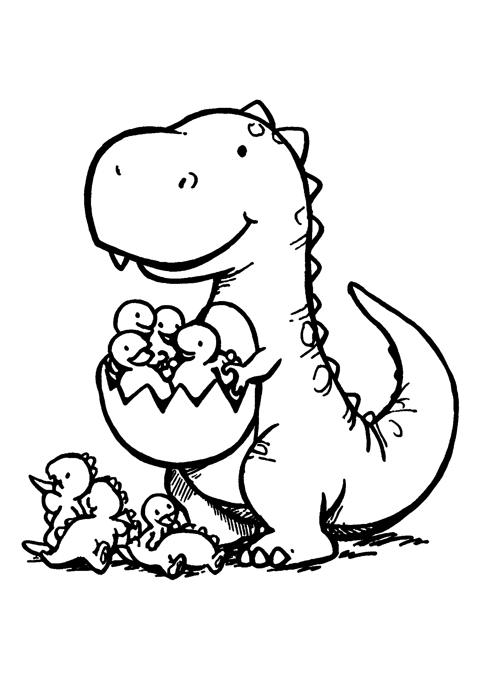 Mother Dinosaur Caring For Her Hatchlings coloring page