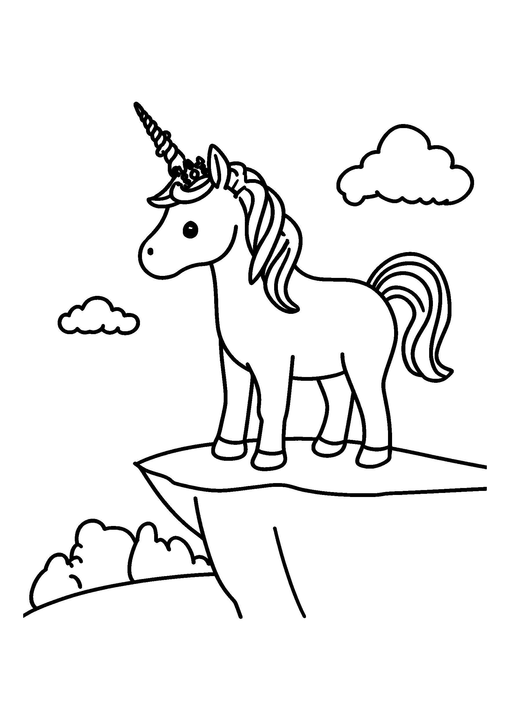 Unicorn with a Jeweled Horn Standing Tall on a Cliff coloring page