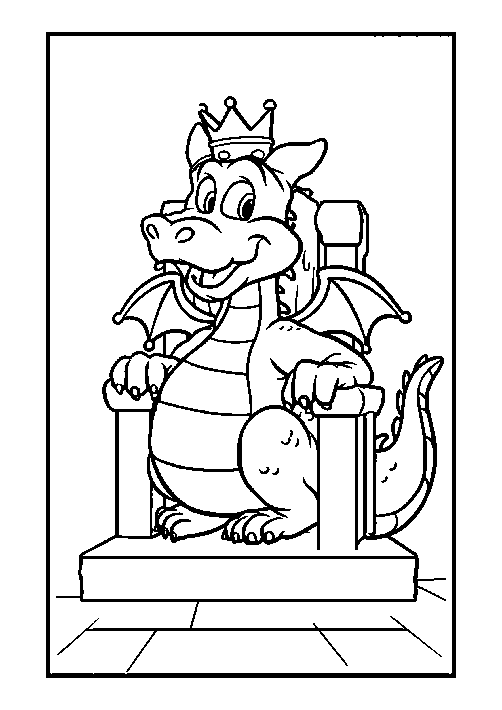 Dragon with a Crown Perched on a Throne coloring page