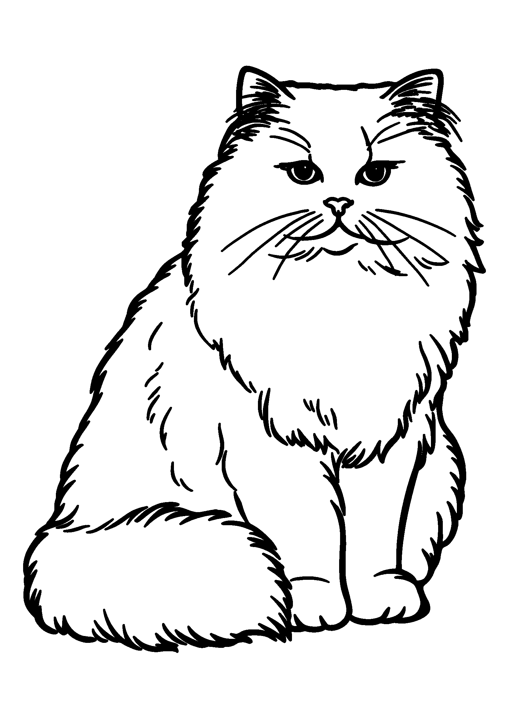 Regal Persian Cat Sitting Elegantly on a Throne-like Chair coloring page